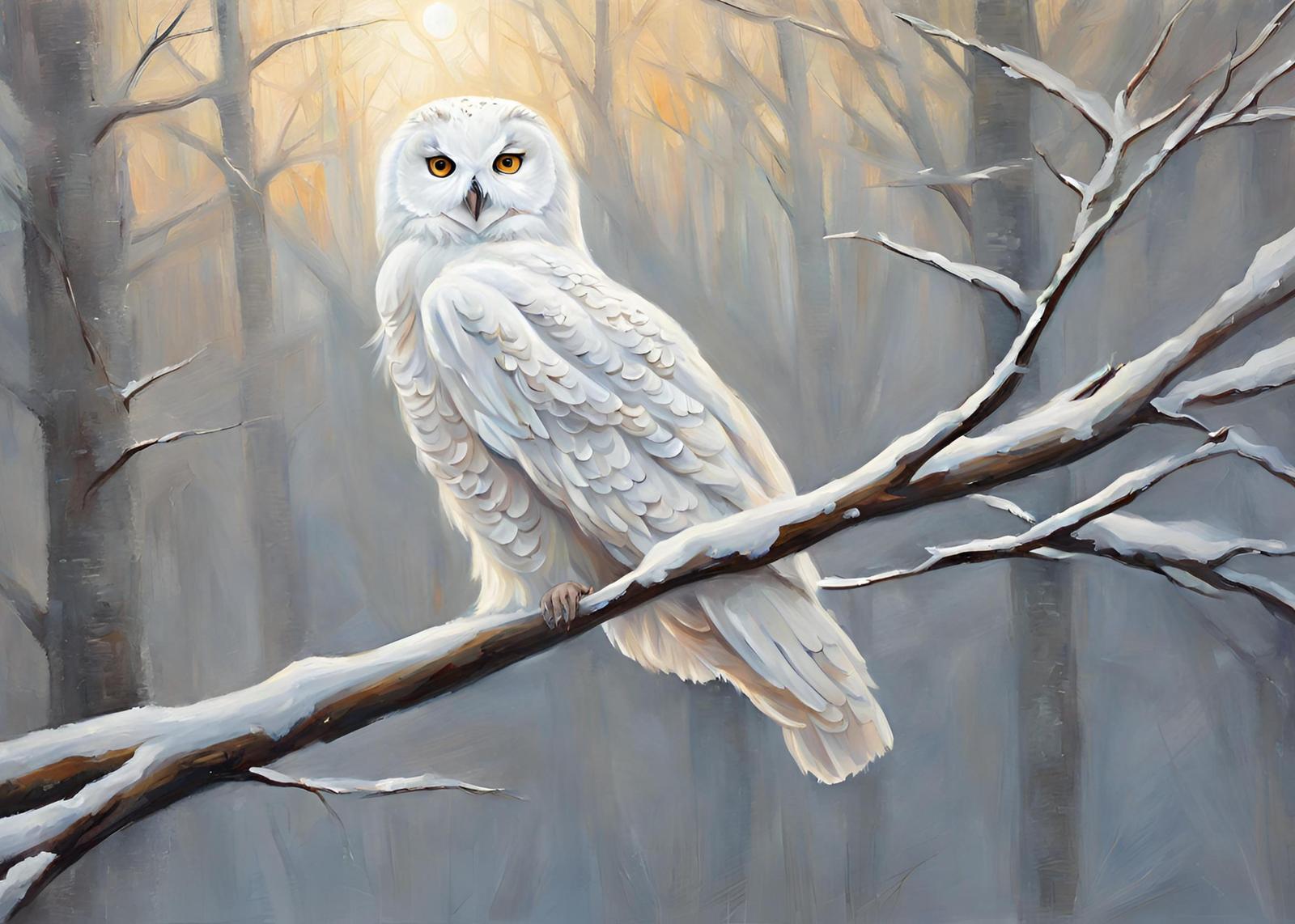 Majestic Snowy Owl Winter Forest Wall Art