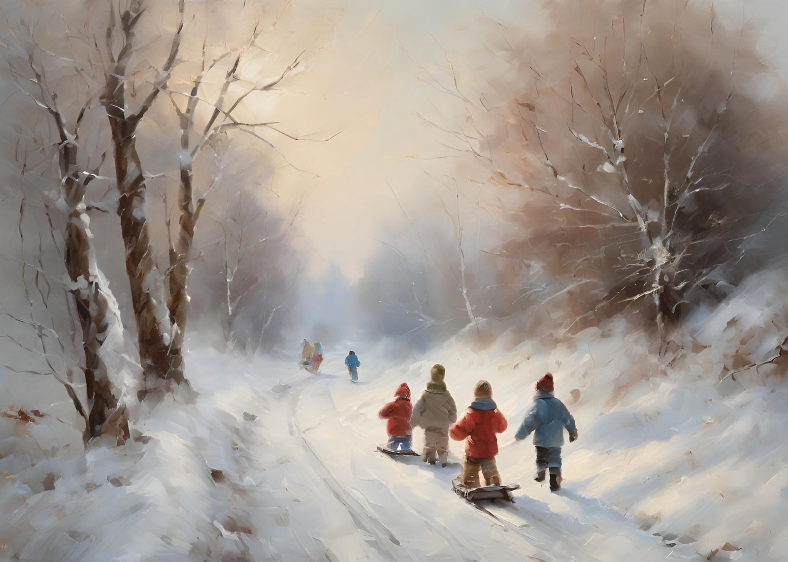 Nostalgic Winter Sledding Children Wall Art