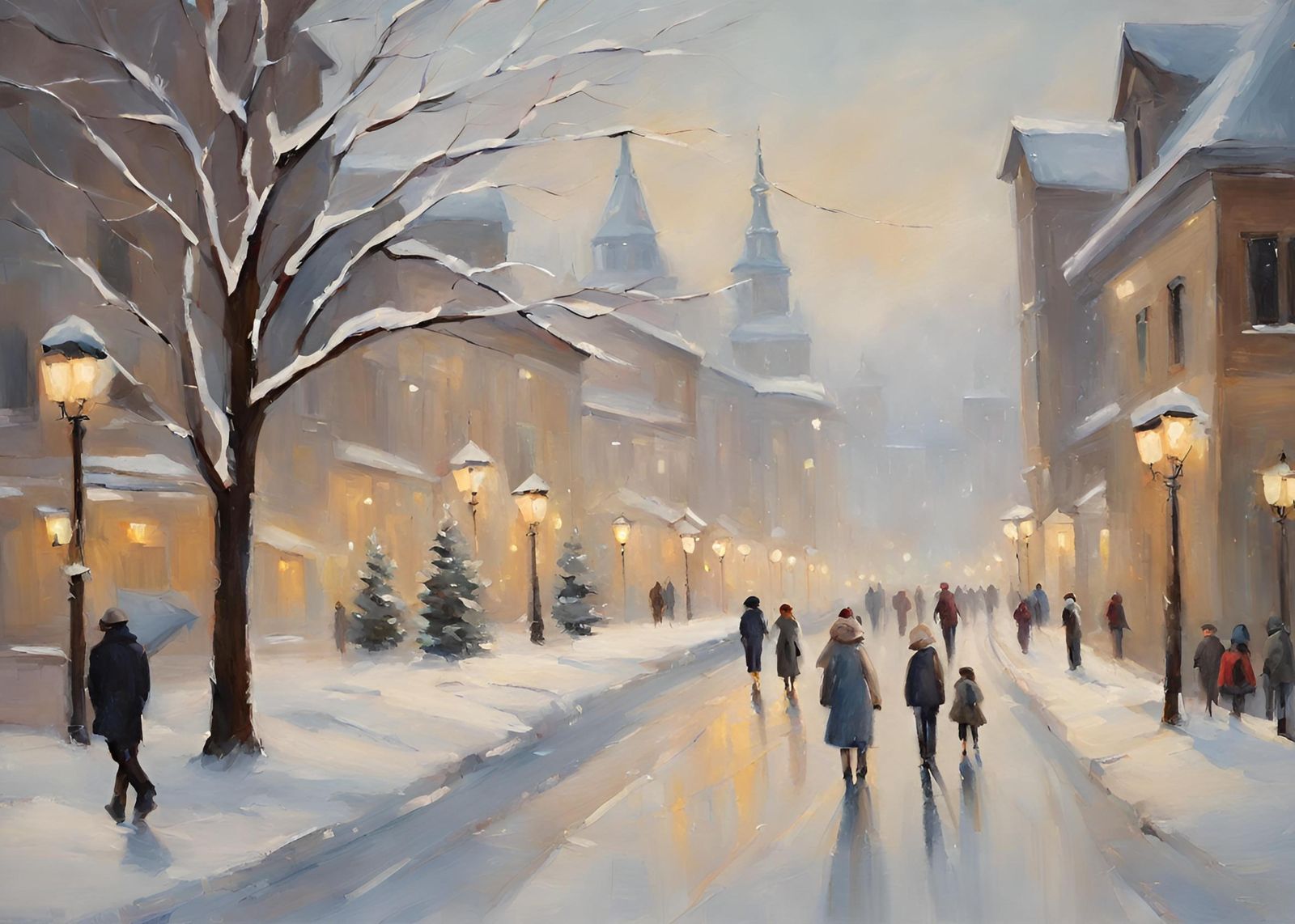 Cozy Winter Street Scene Wall Art