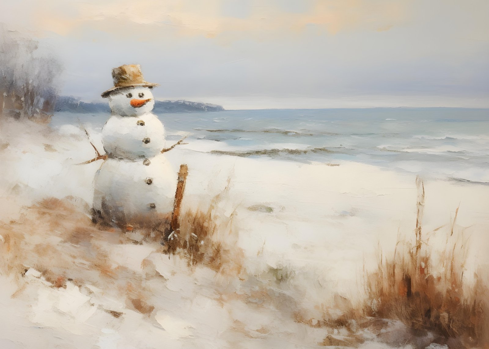 Charming Snowman Beachscape Wall Art
