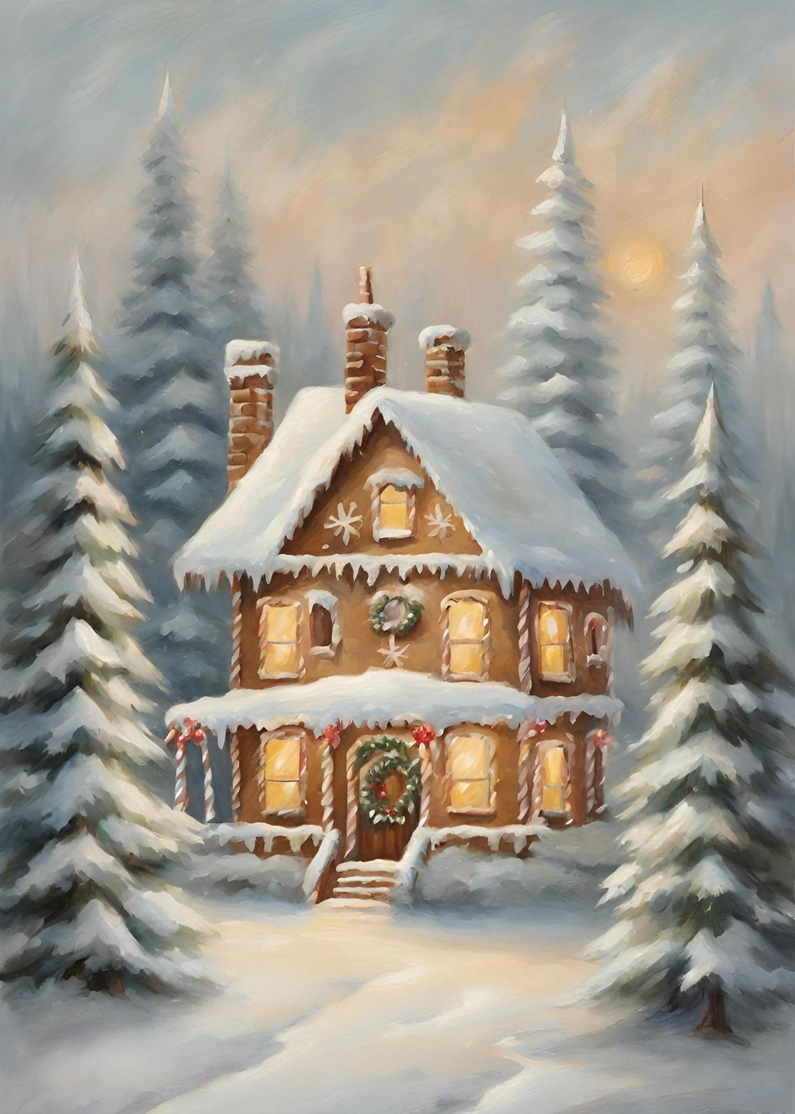 Enchanting Gingerbread House Winter Scene Wall Art