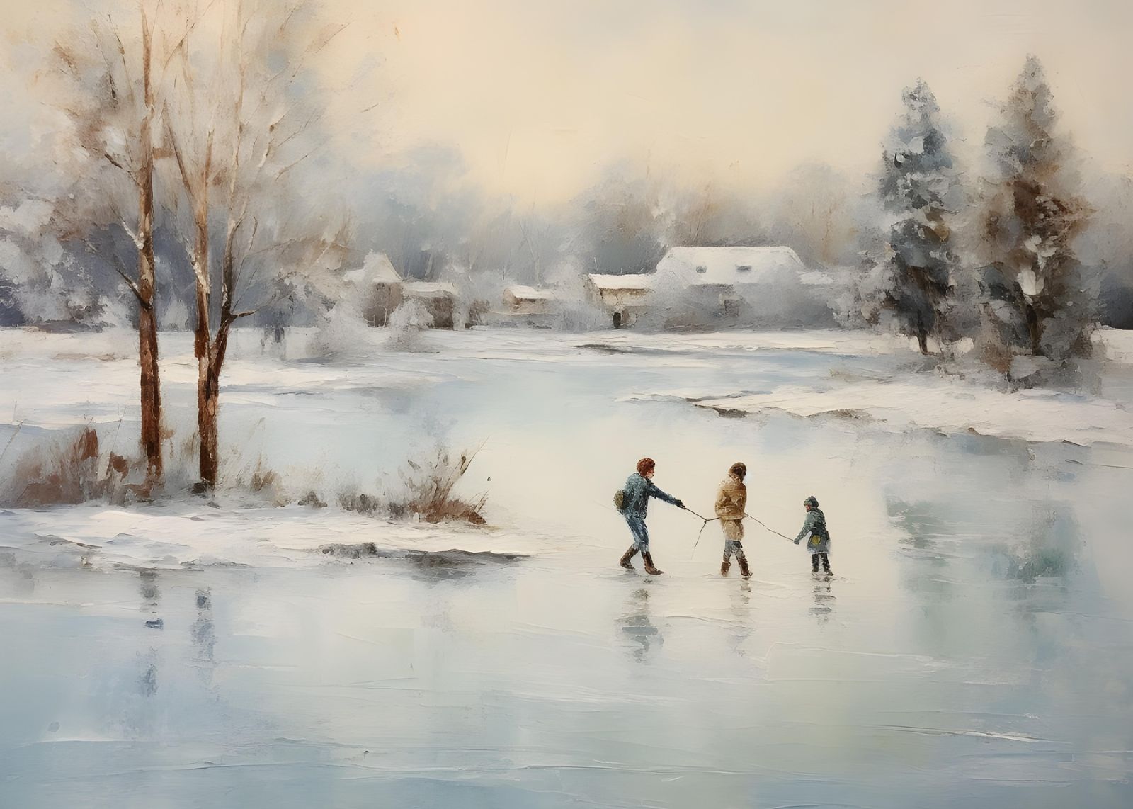 Winter Family Ice Skating Wall Art