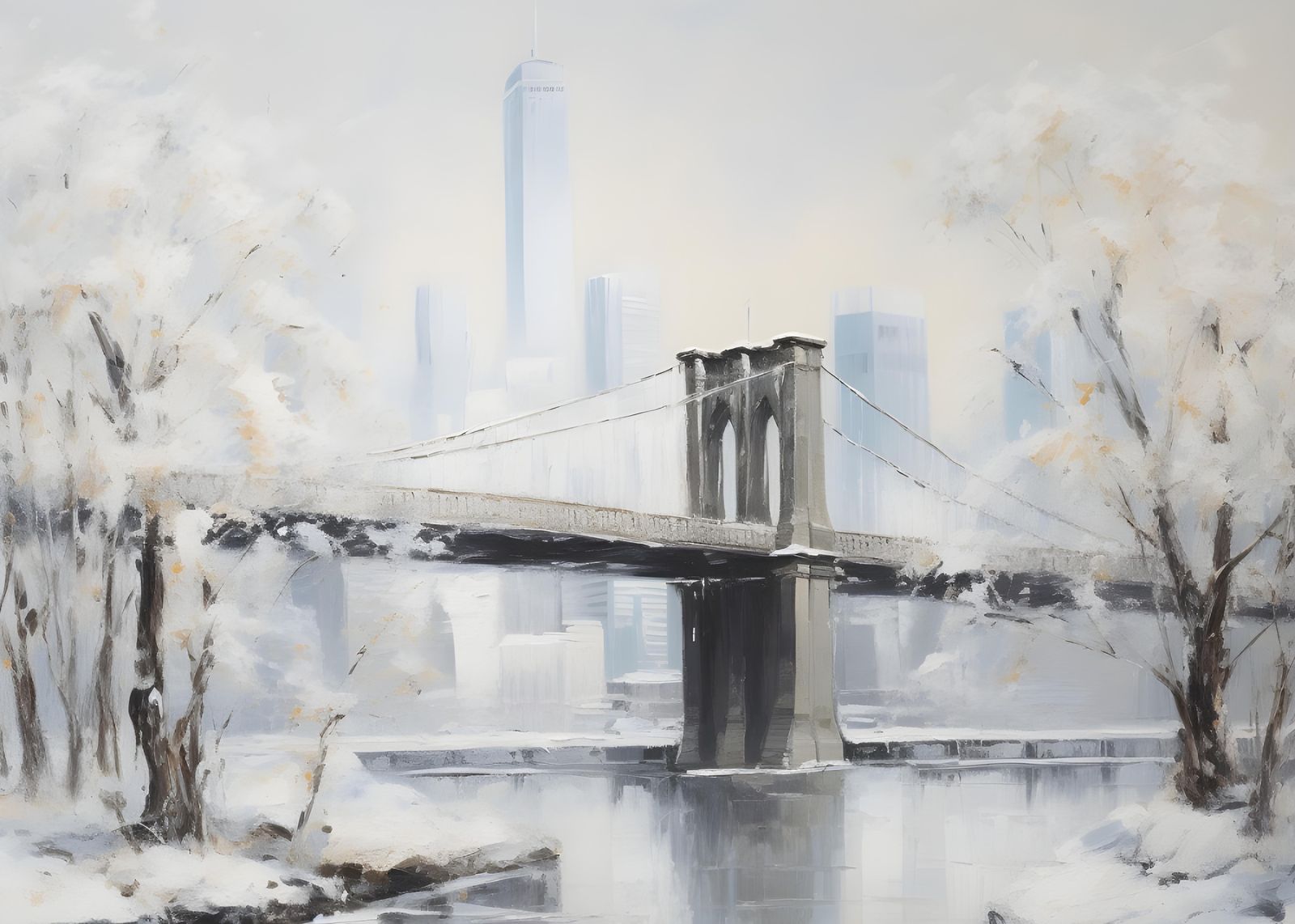 Winter Brooklyn Bridge Oil Painting Wall Art
