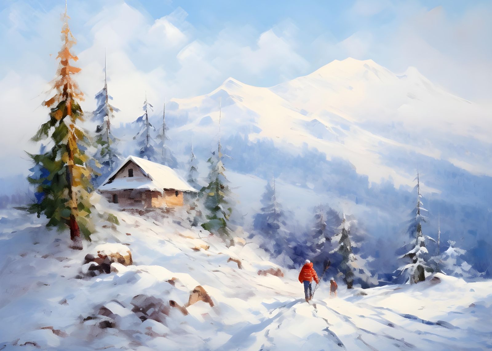 Cozy Mountain Cabin Winter Hike Wall Art