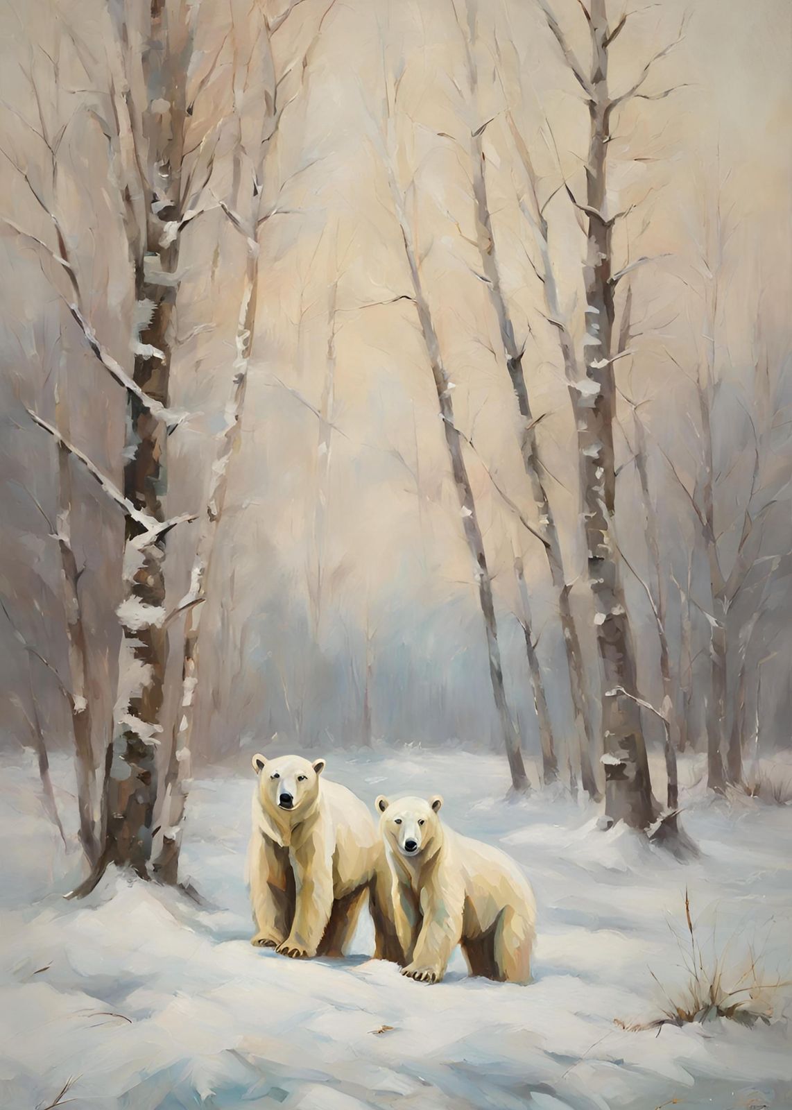 Majestic Polar Bears in Winter Forest Wall Art