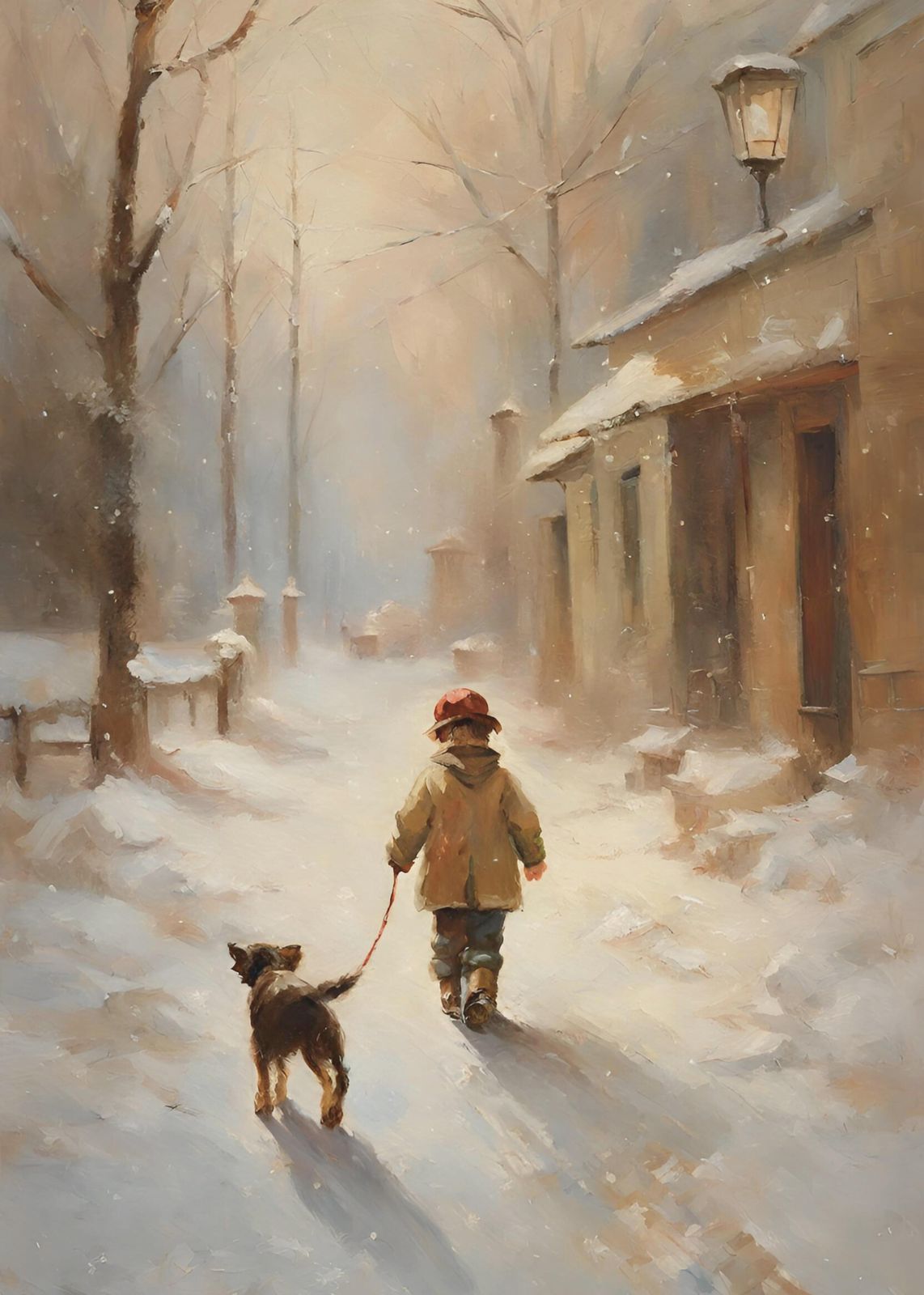 Winter Walk Child & Dog Wall Art