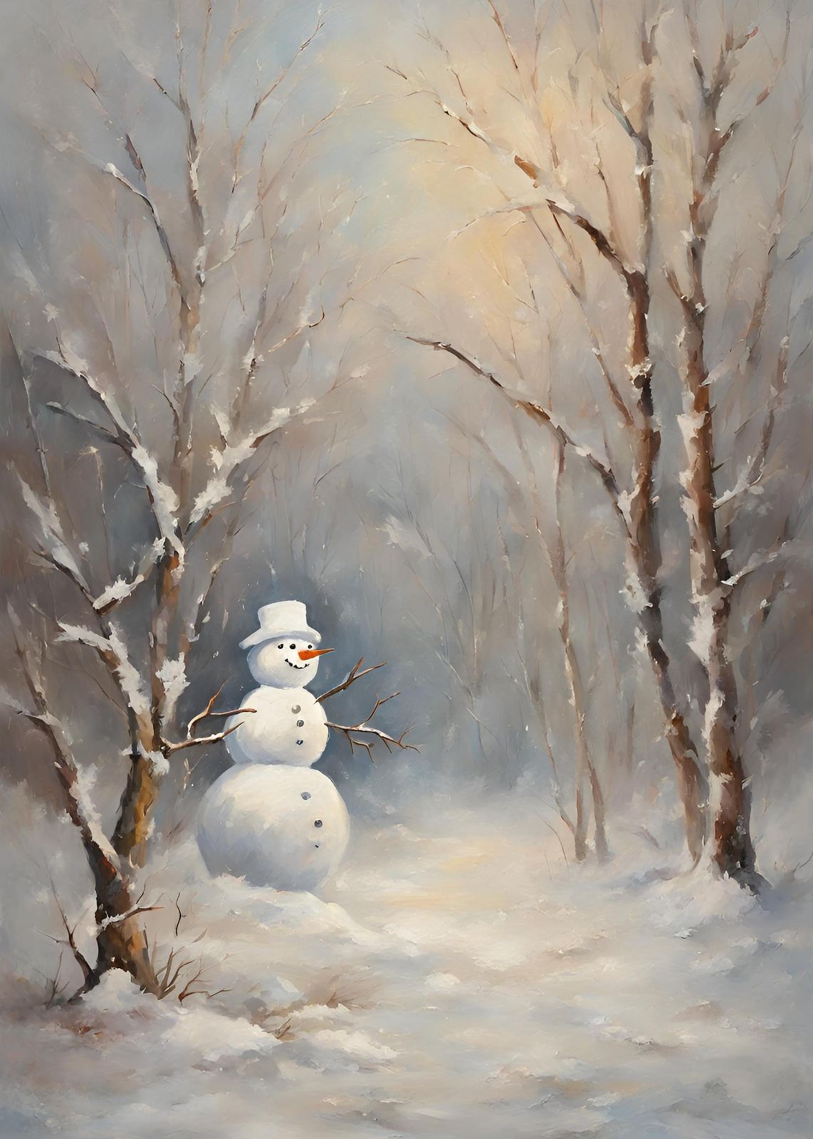 Charming Snowman Winter Forest Wall Art