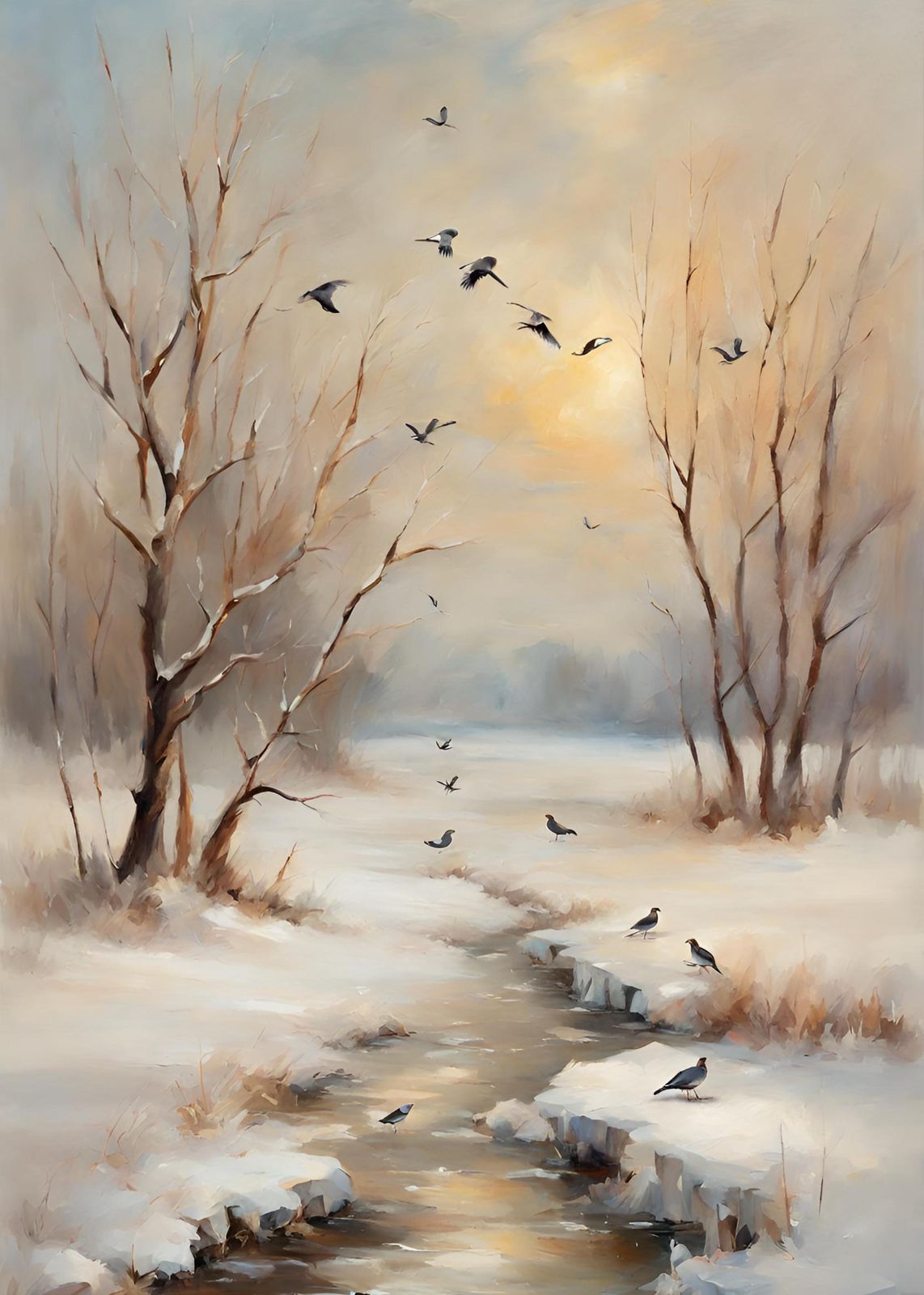 Serene Winter Birds Wall Art