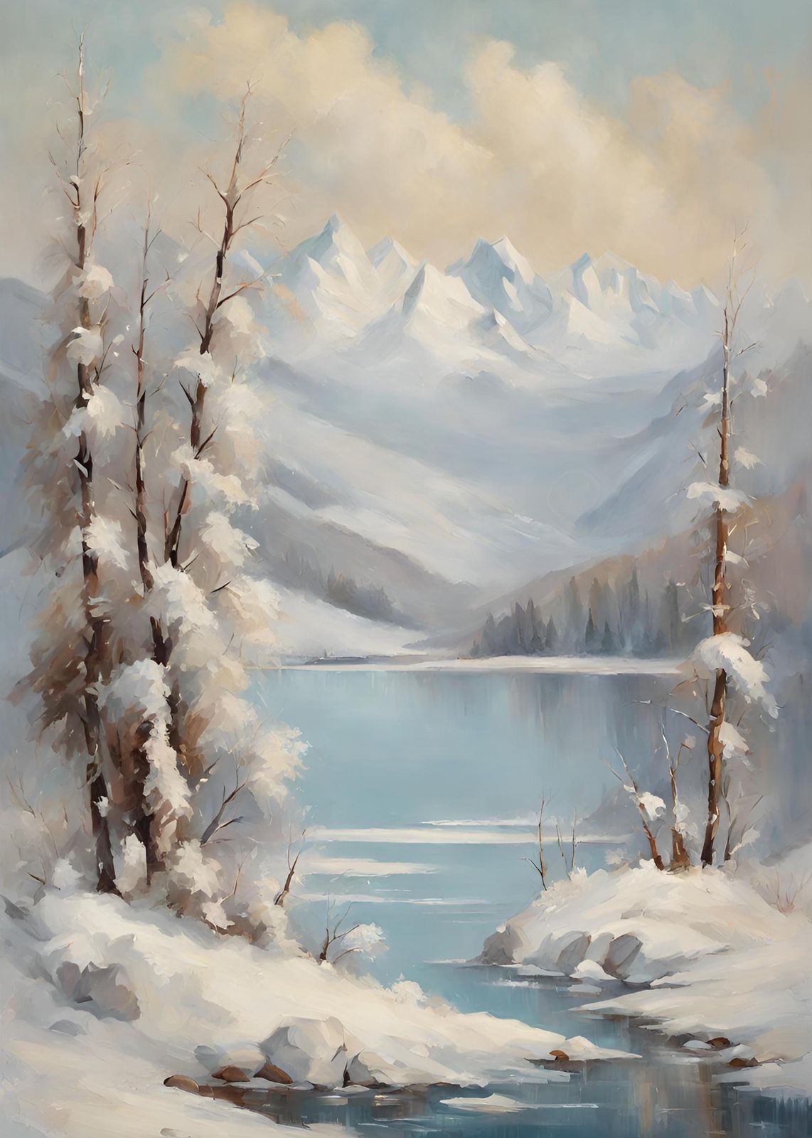 Serene Winter Lake Landscape Wall Art