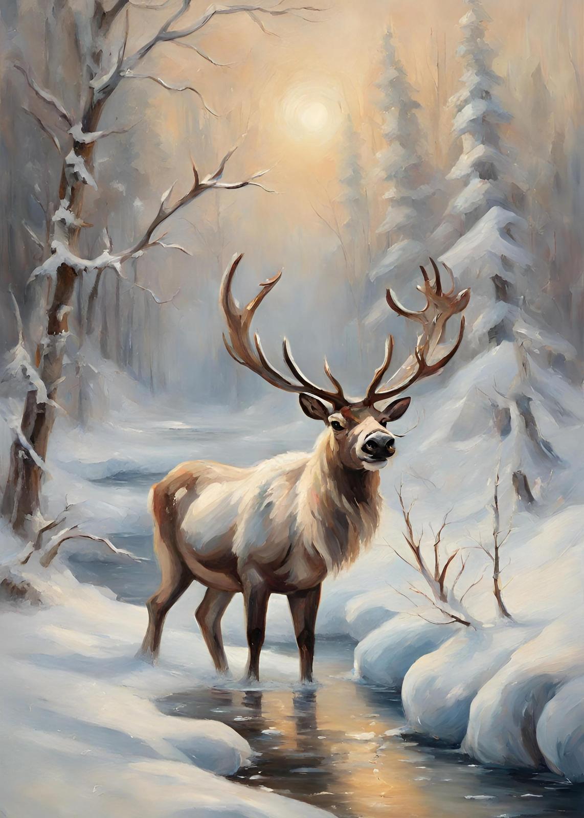 Majestic Stag Winter Forest Wall Art