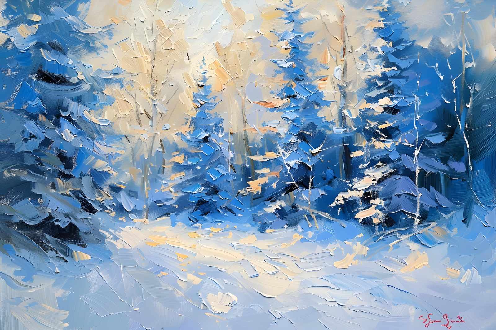 Winter Forest Serenity Textured Oil Wall Art