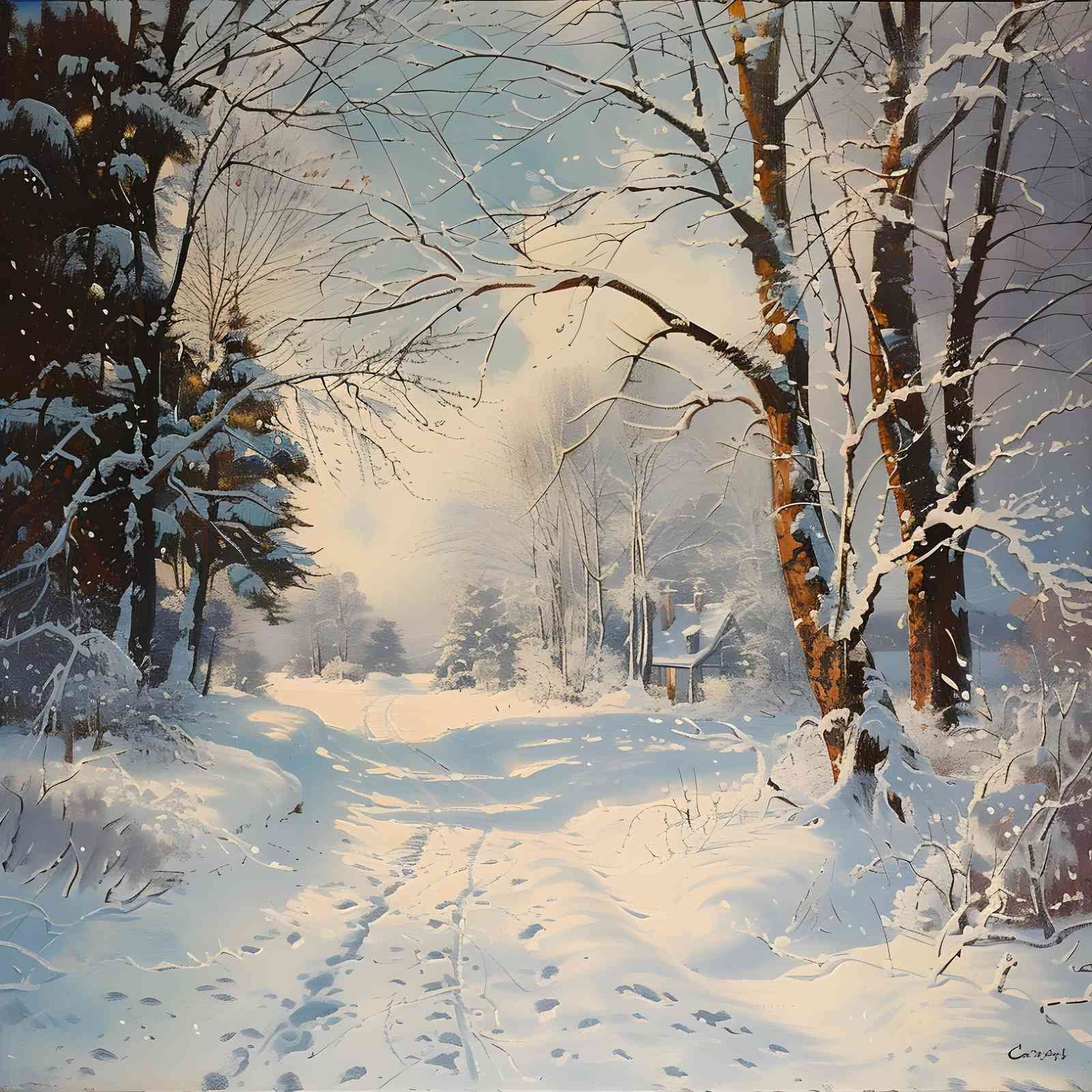 Winter Cabin Snowy Path Wall Art
