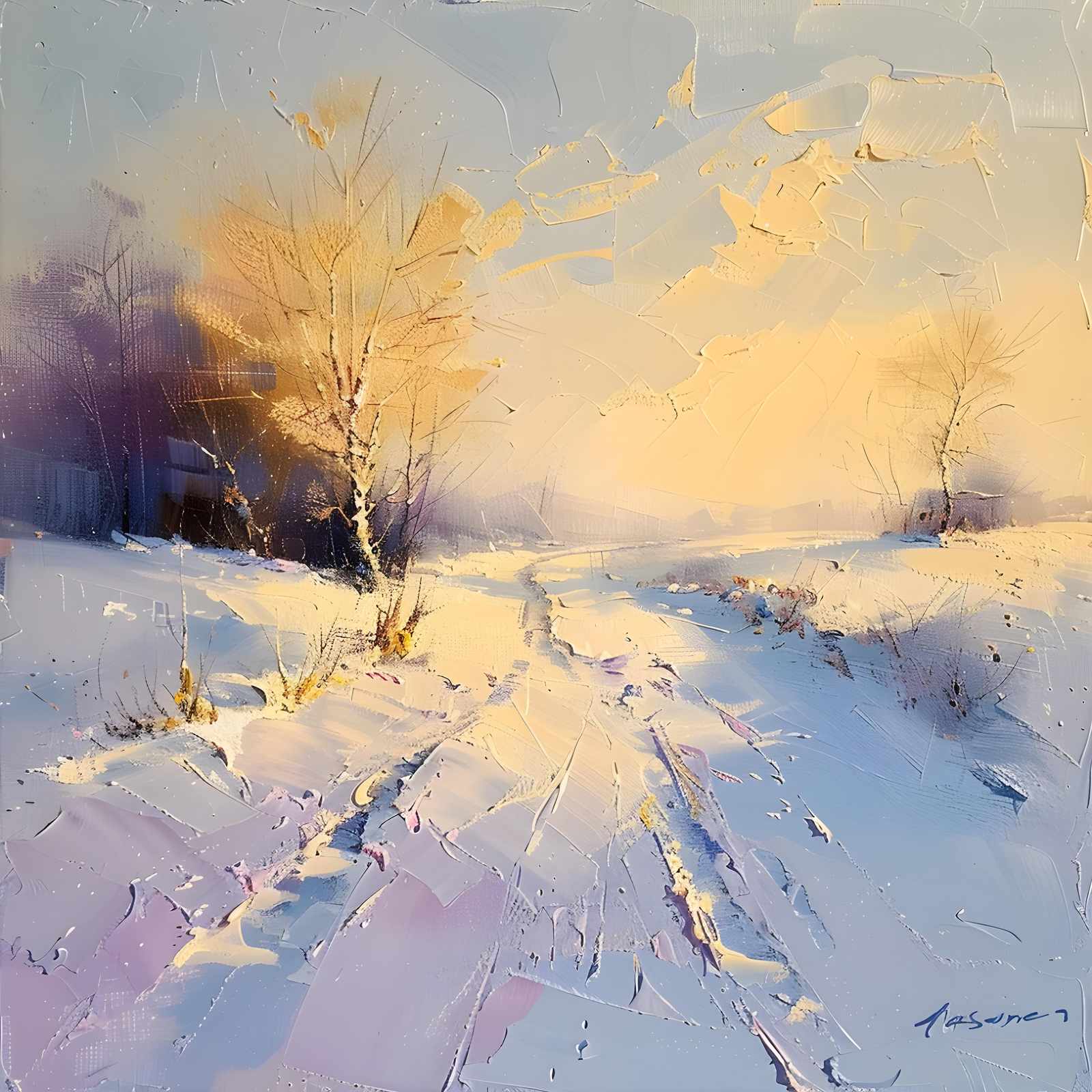 Golden Winter Landscape Textured Wall Art