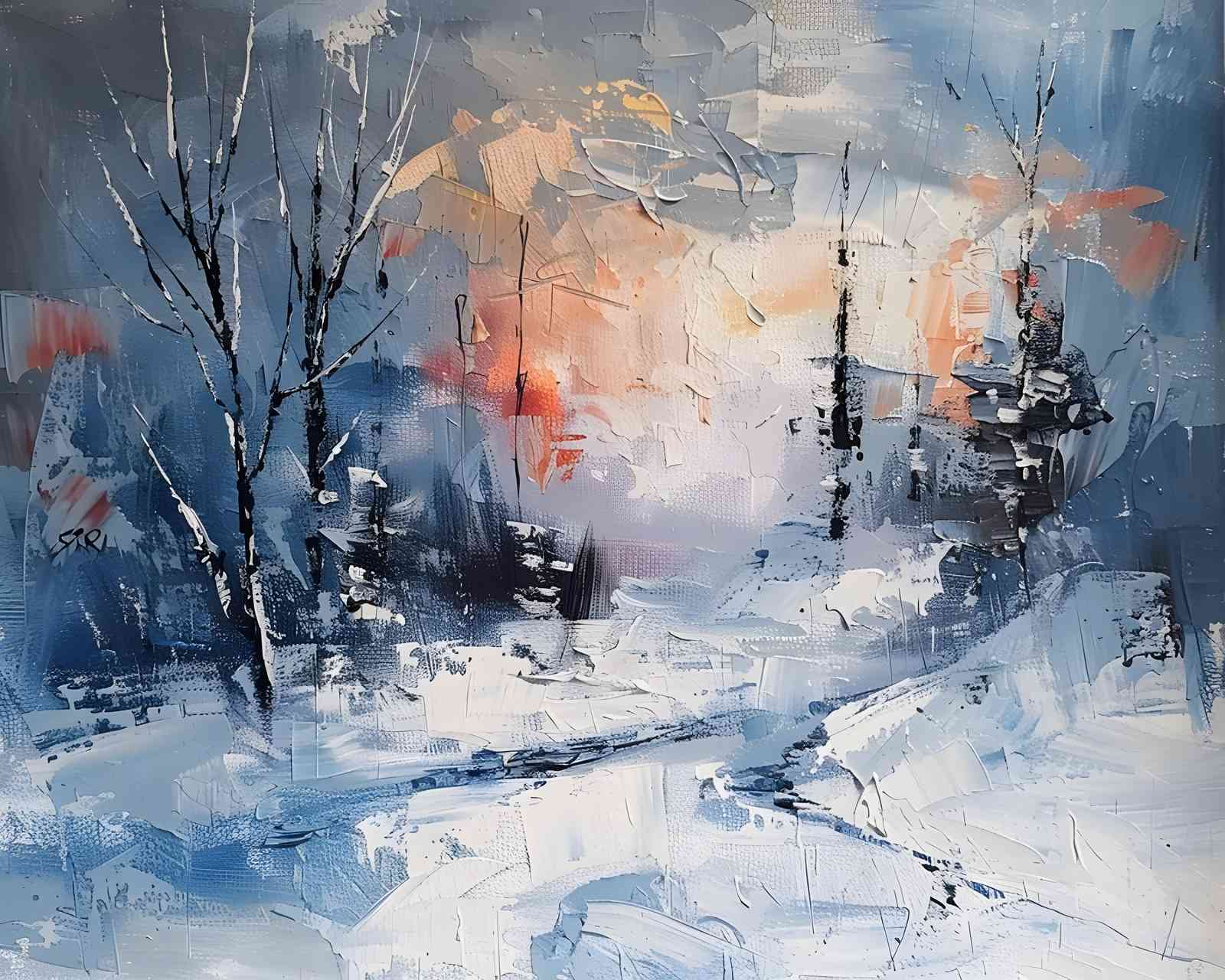 Abstract Winter Forest Sunset Wall Art