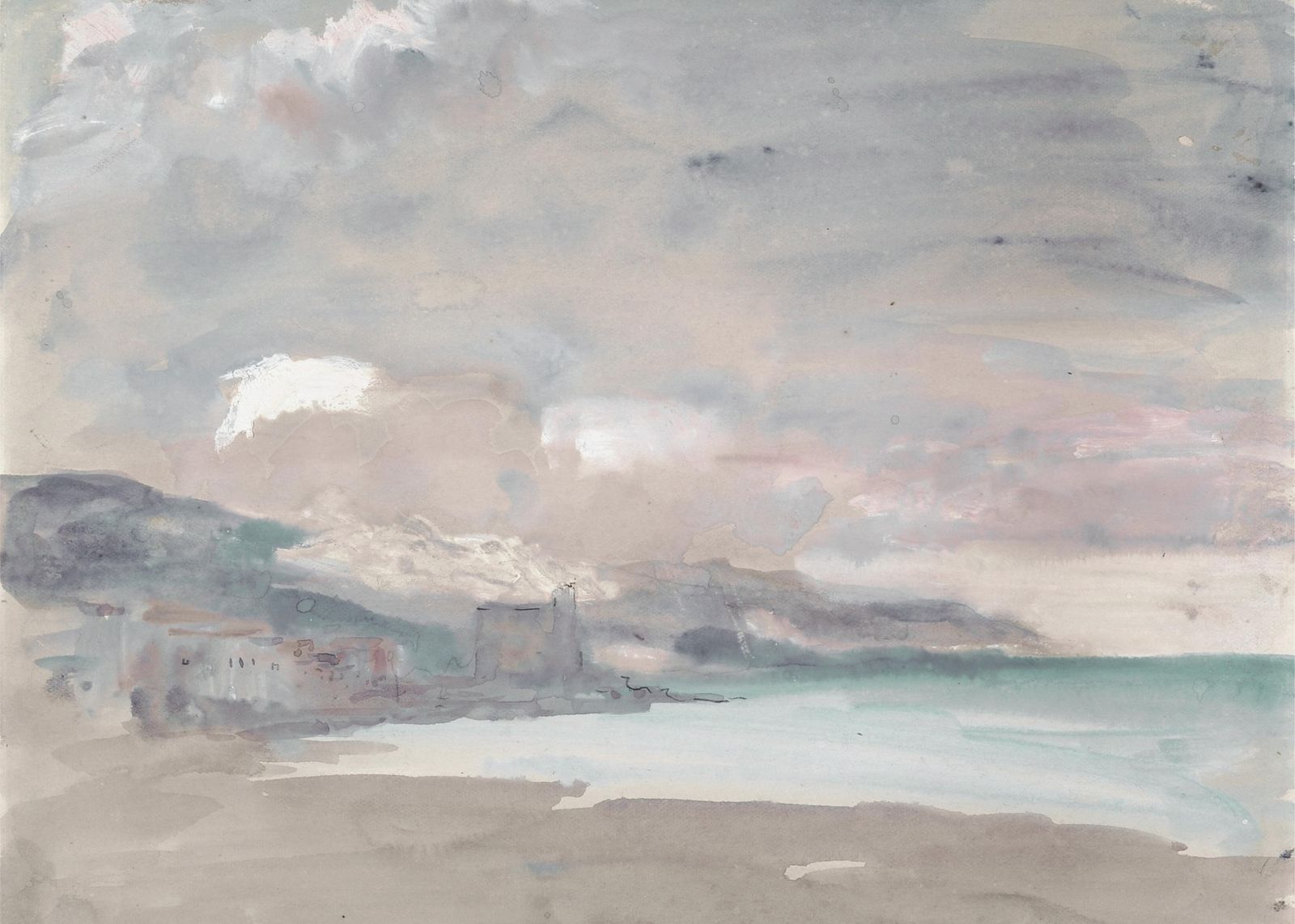 Misty Coastal Landscape Watercolor Wall Art