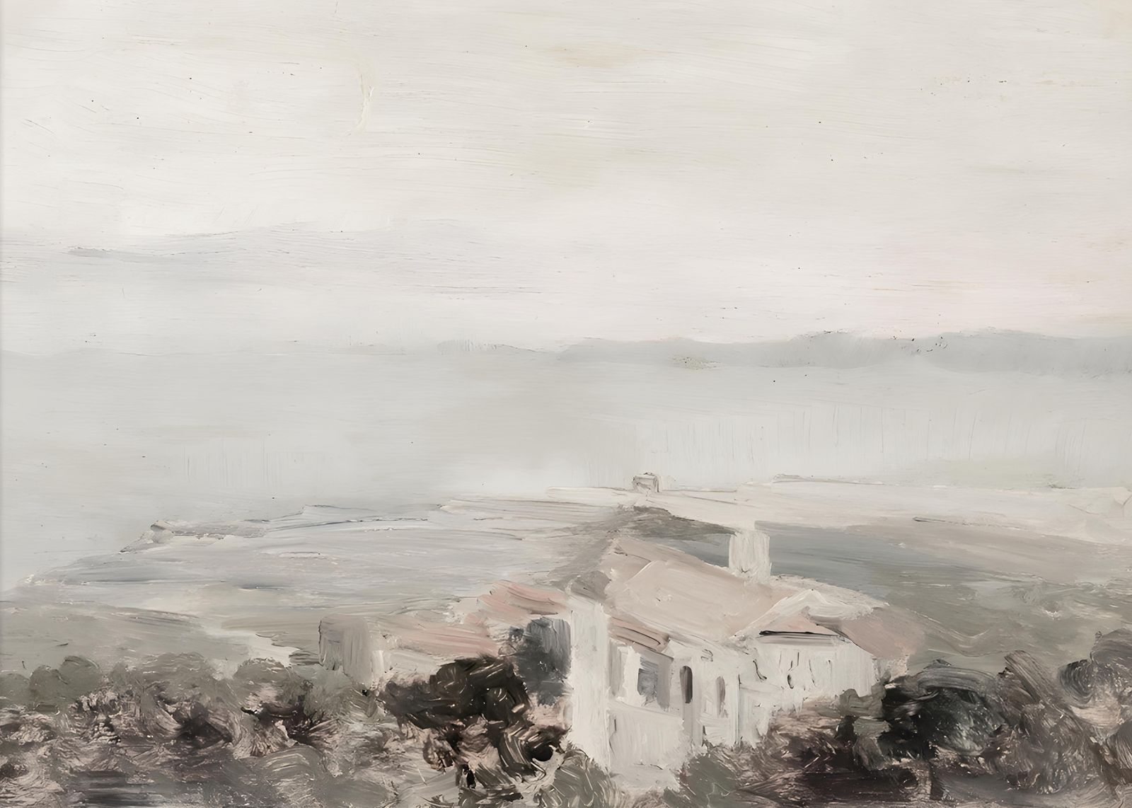 Serene Coastal Village Oil Painting Wall Art
