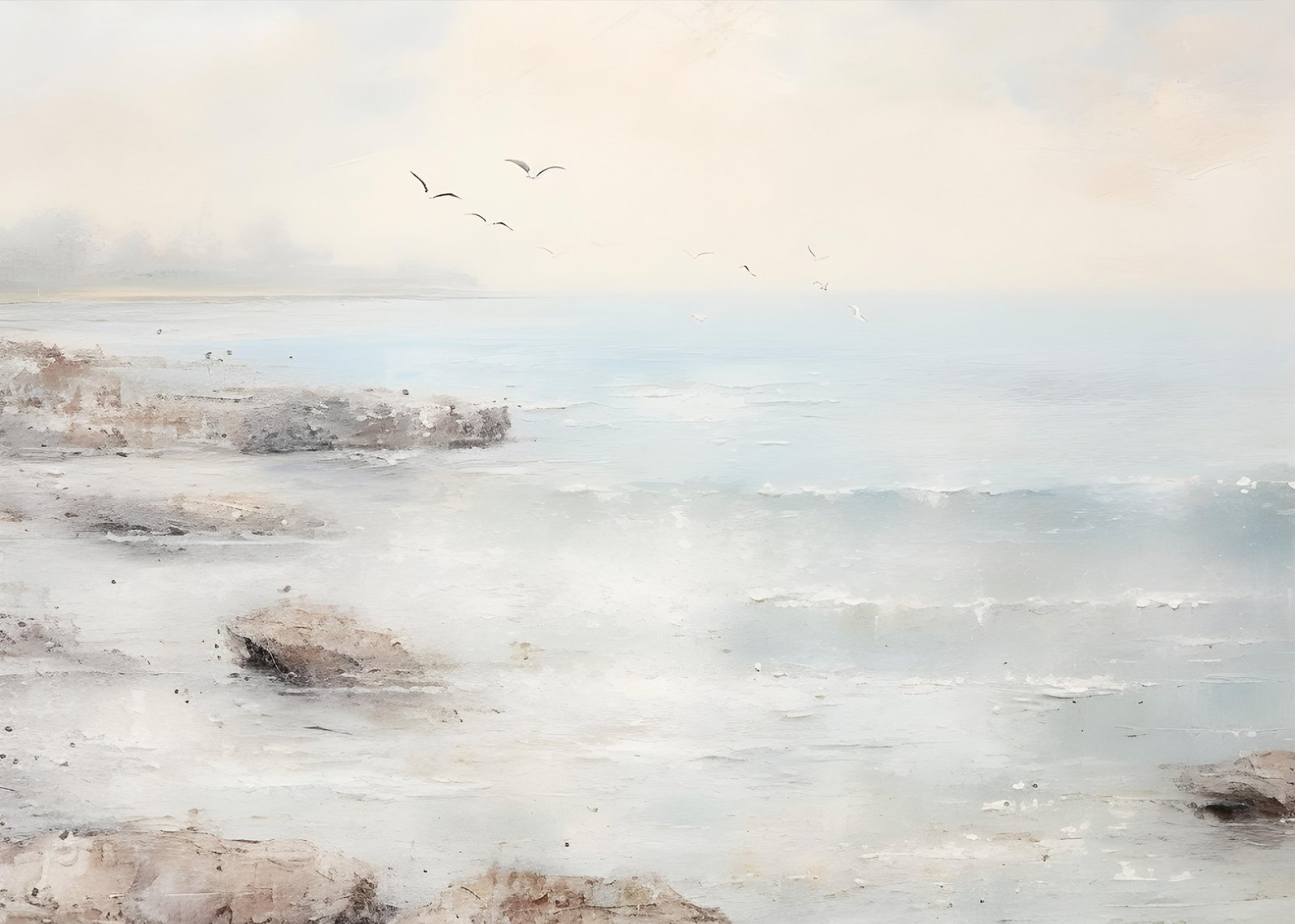Serene Seagulls Over Ocean Waves Wall Art