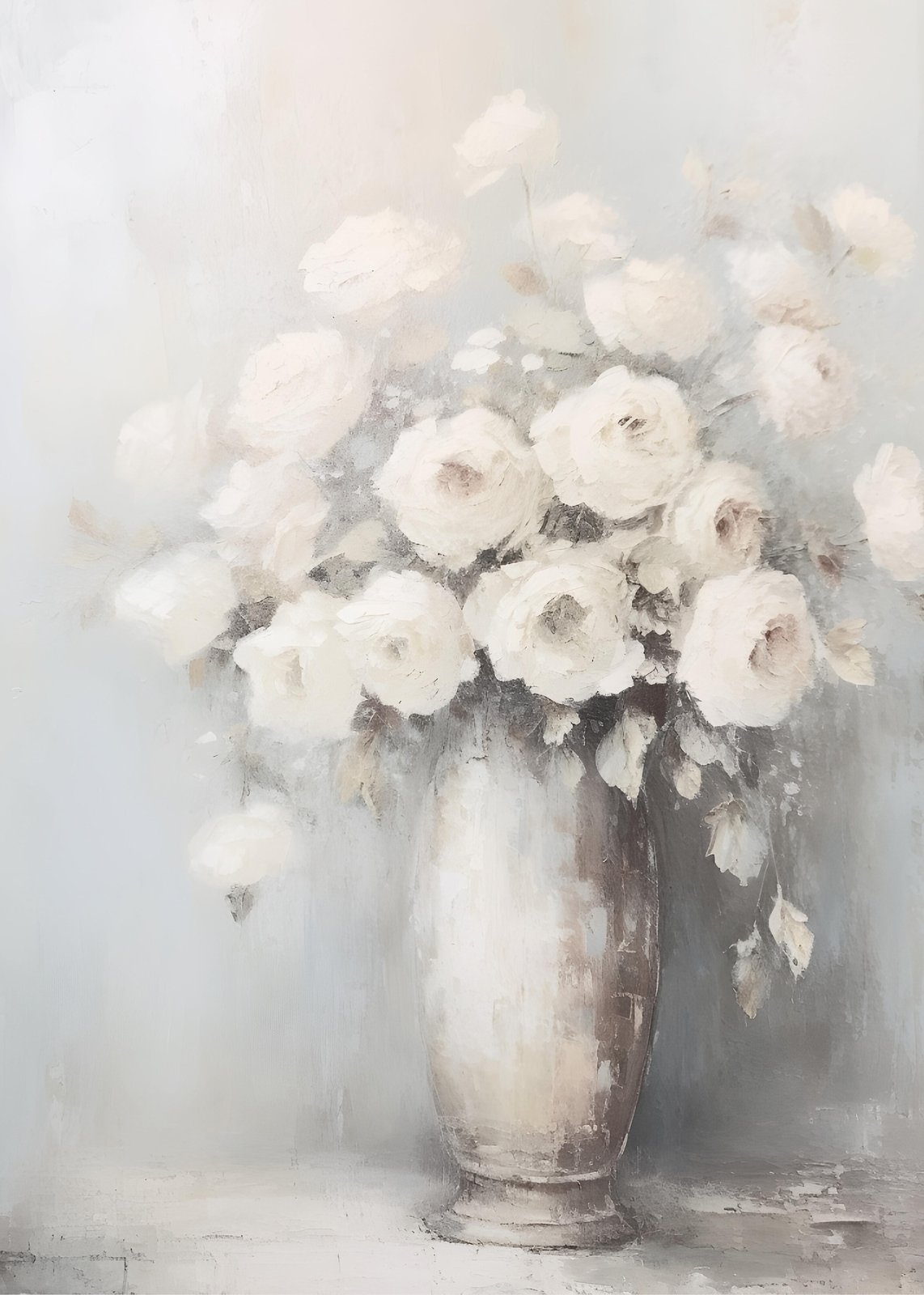 Elegant White Roses Vintage Vase Wall Art