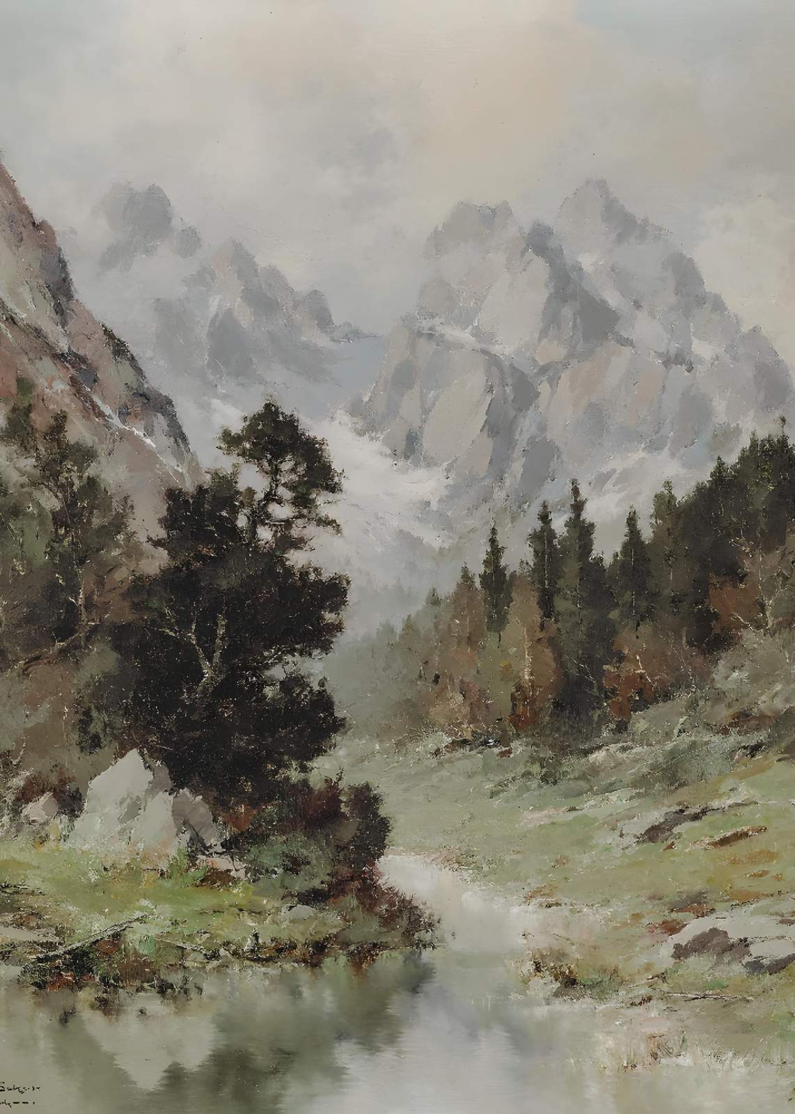 Misty Mountain Serenity Landscape Wall Art