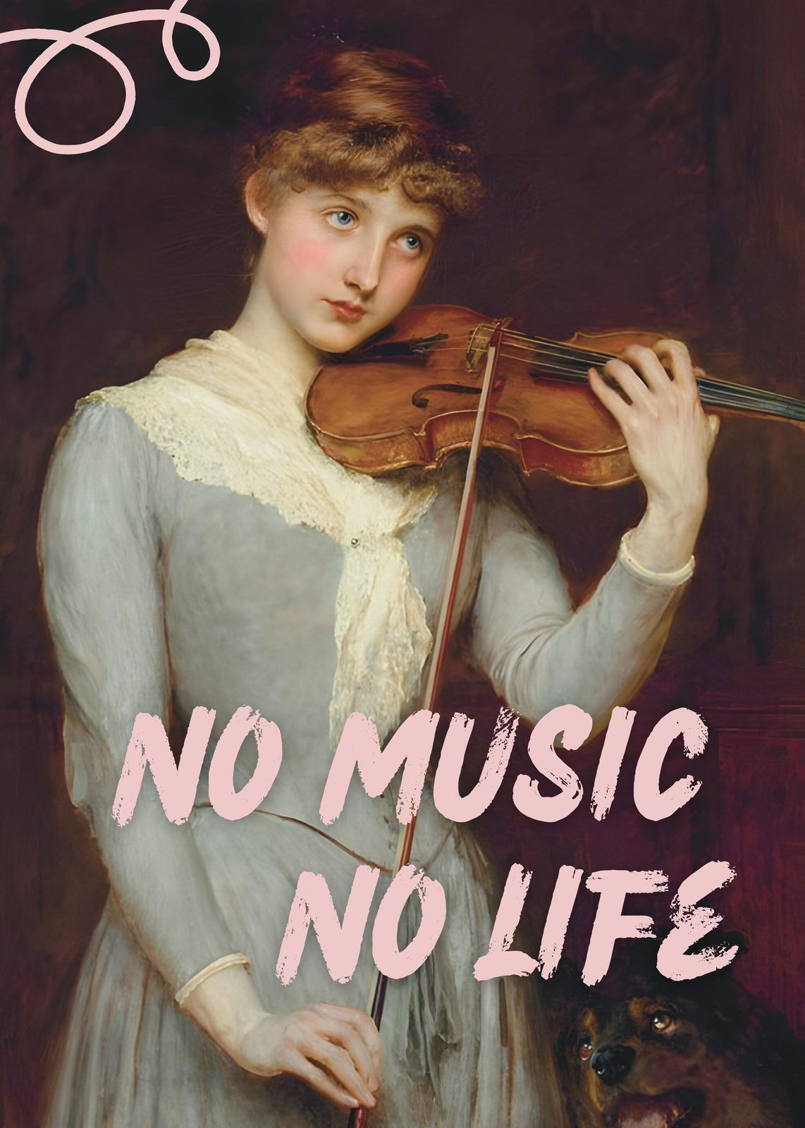 Victorian Violinist "No Music No Life" Wall Art