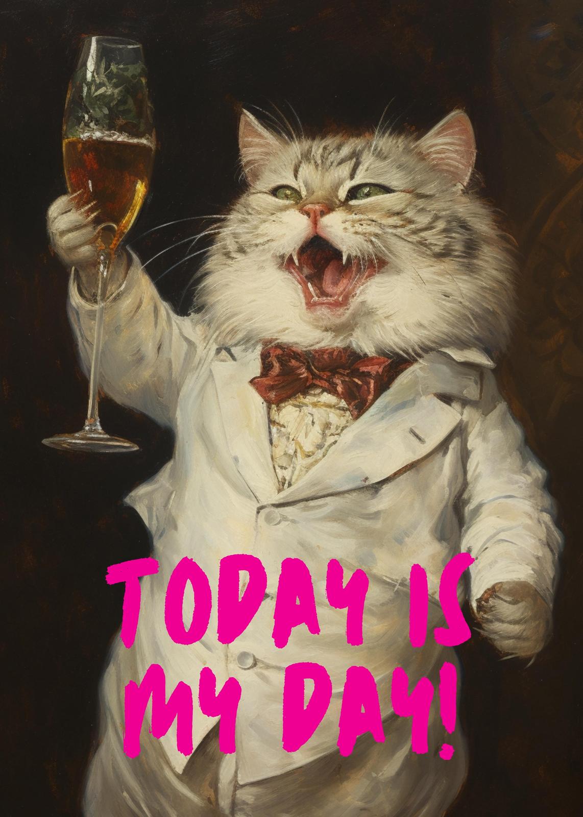 Celebration Cat Toasting Champagne Wall Art