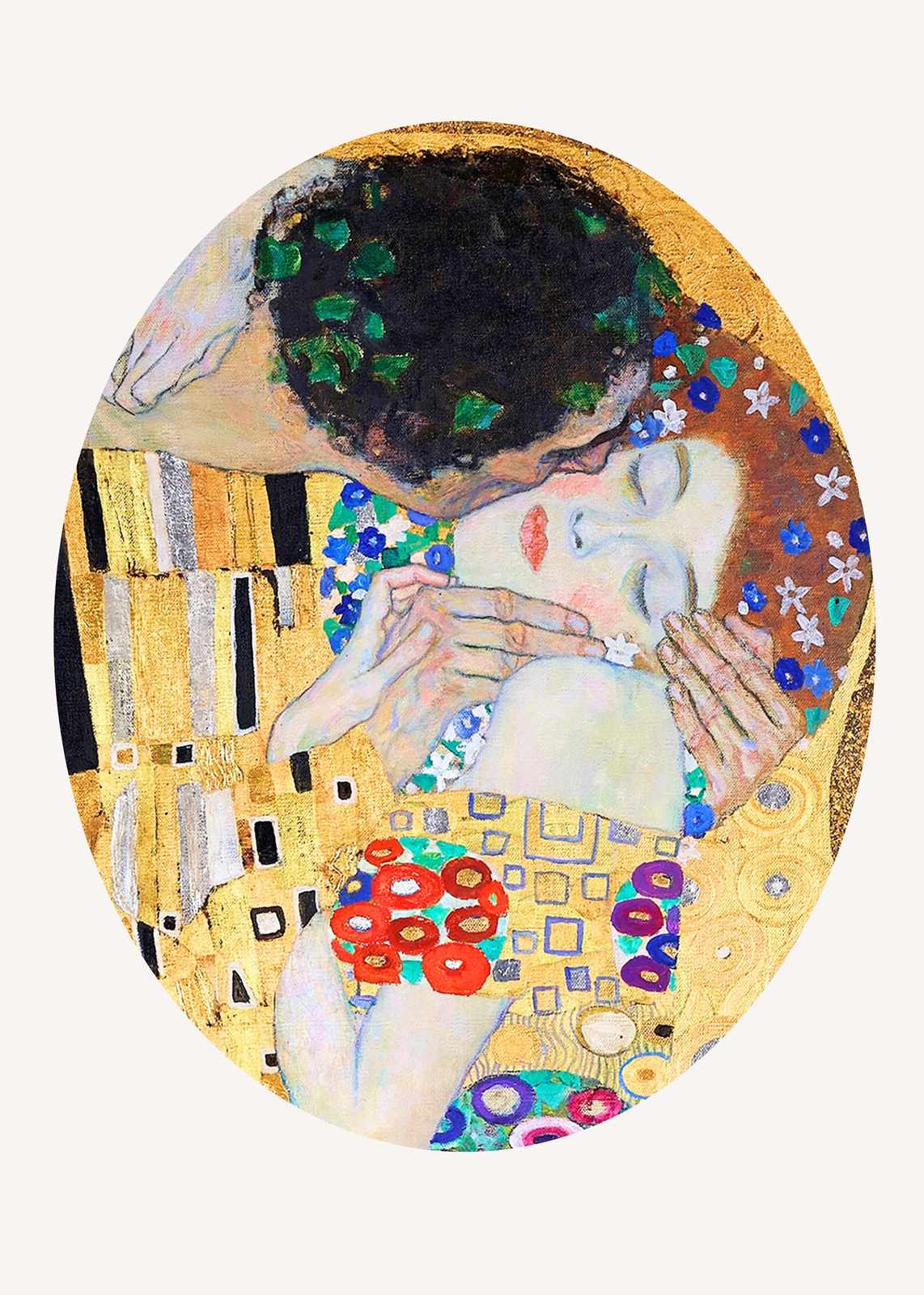 Klimt Kiss Embrace Gold Oval Wall Art