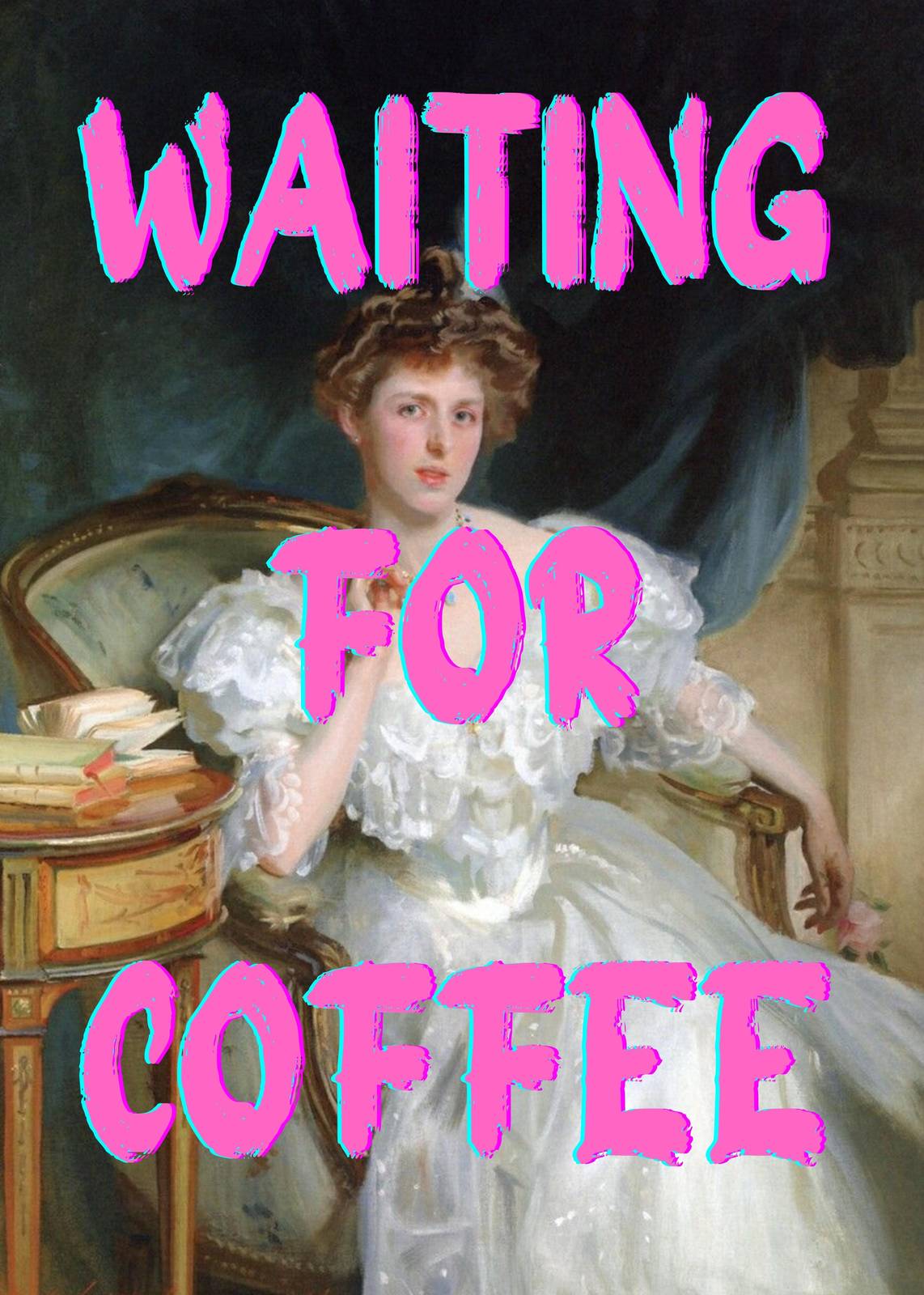 Waiting For Coffee Vintage Portrait Wall Art