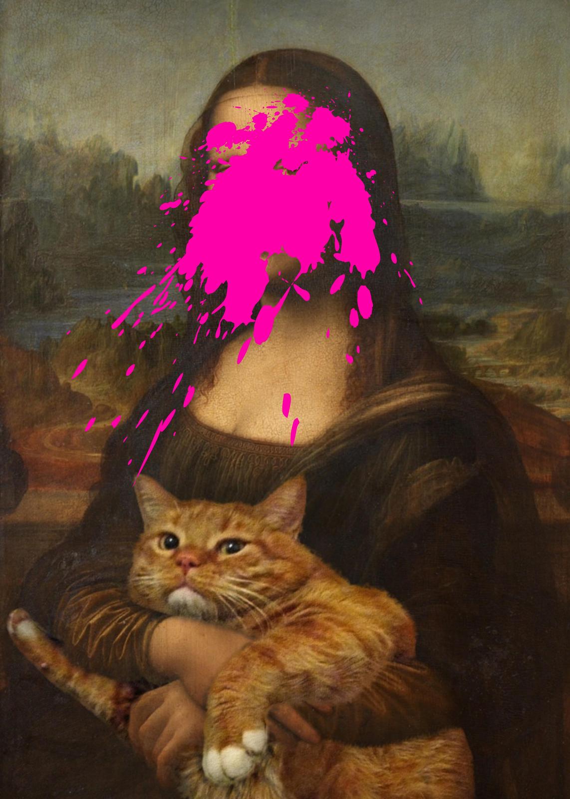 Mona Lisa Cat Splatter Wall Art - Pop Art Home Decor