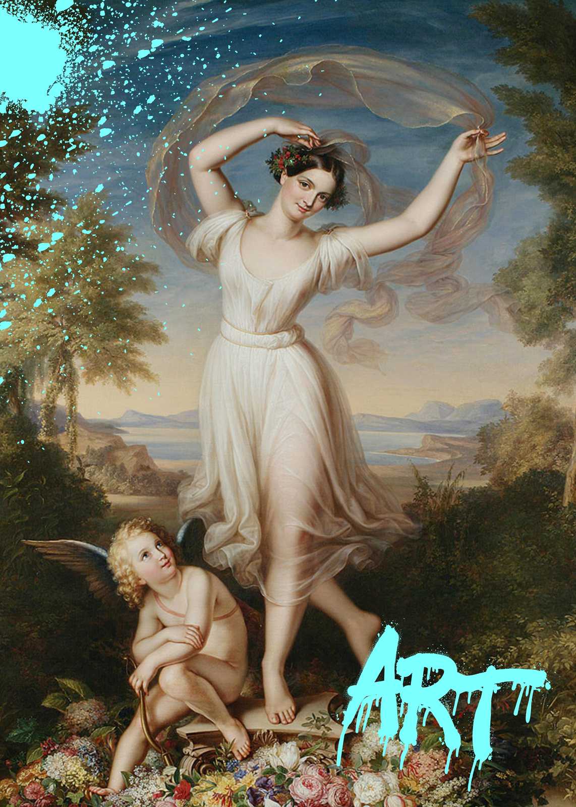 Classic Nymph & Cupid Elegant Landscape Wall Art