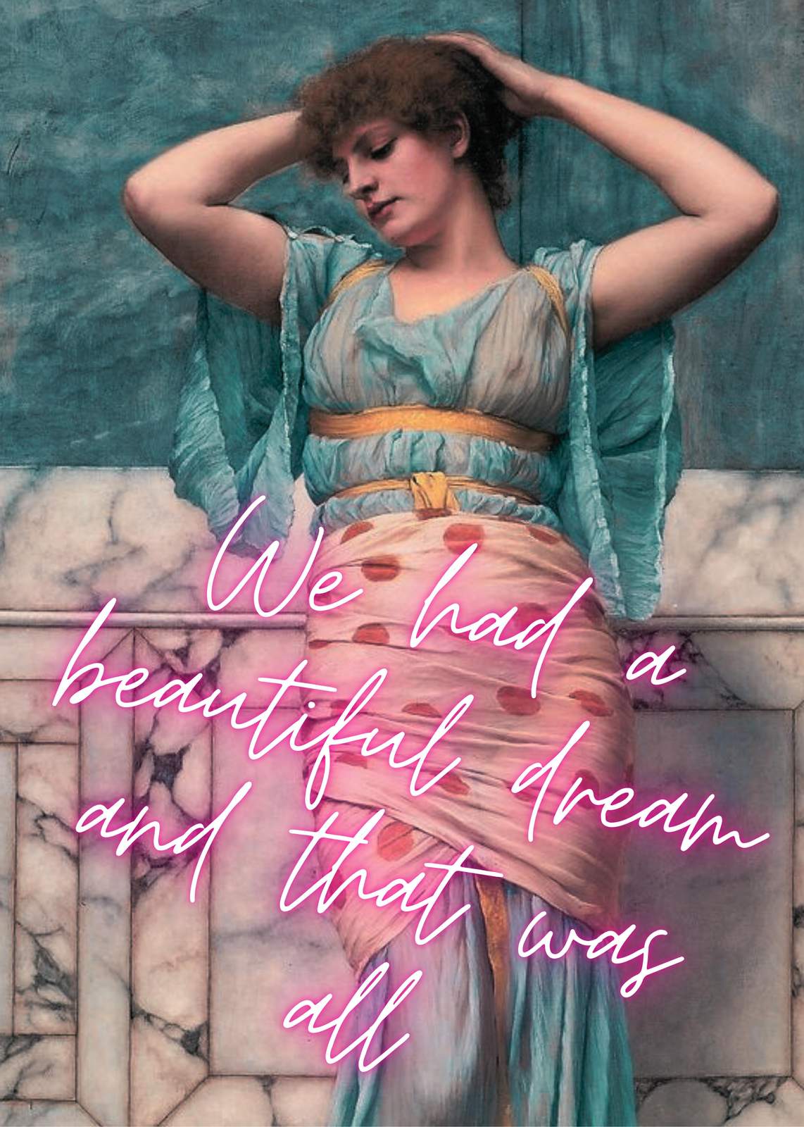 Dreamy Woman Portrait with Neon Quote Wall Art