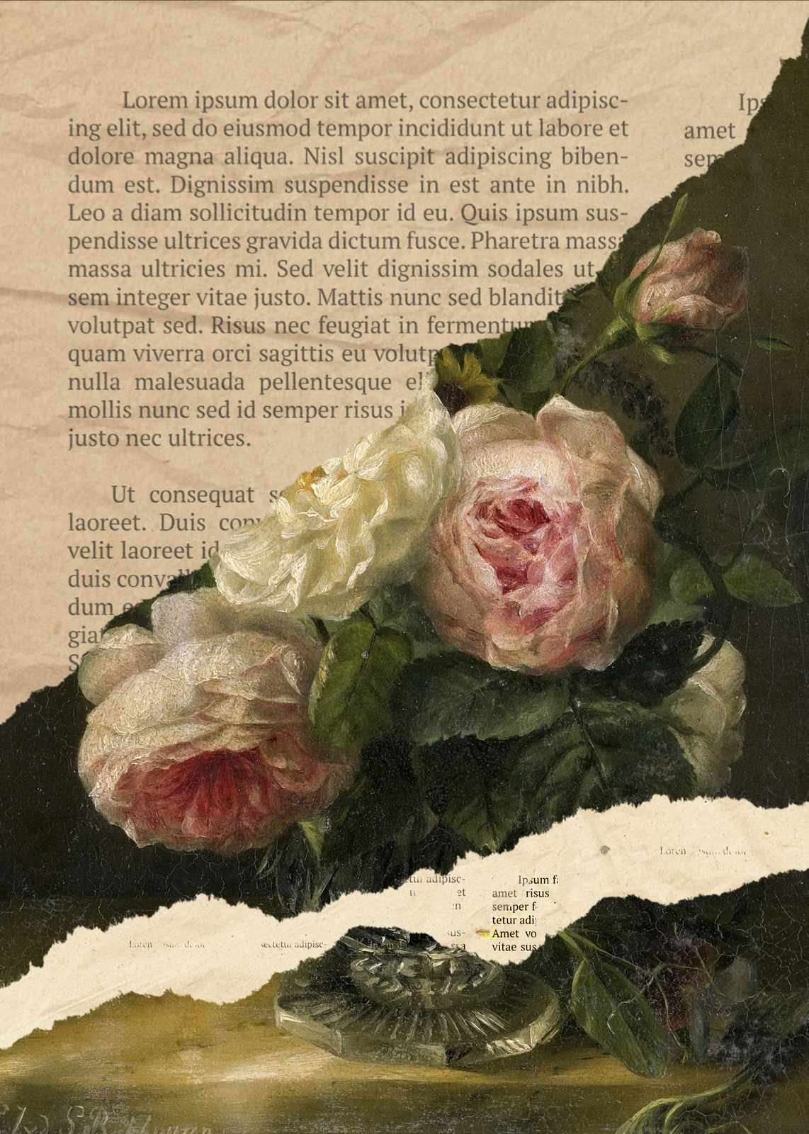 Vintage Rose Collage Wall Art - Romantic Floral Art