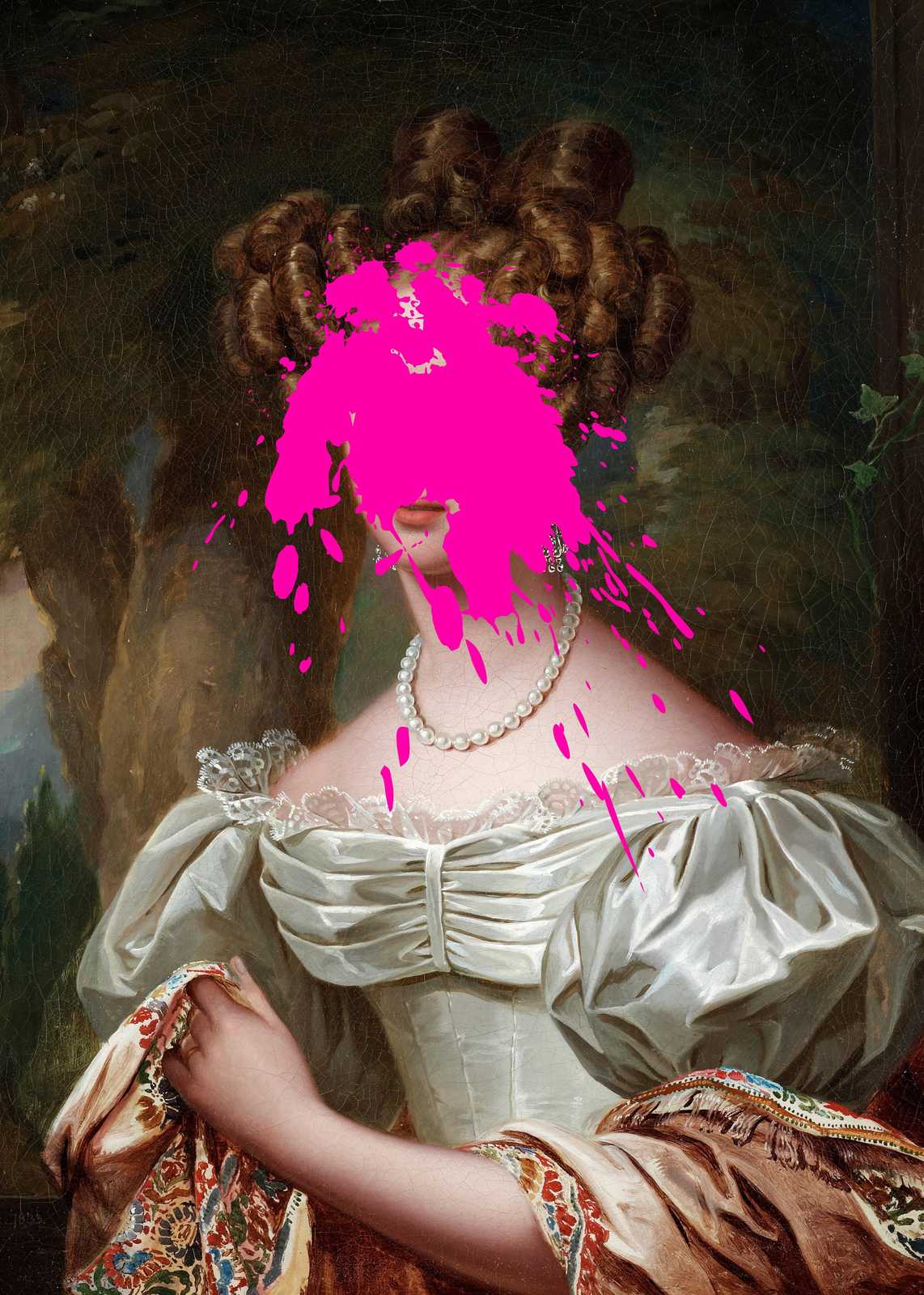 Bold Portrait with Pink Splatter Wall Art