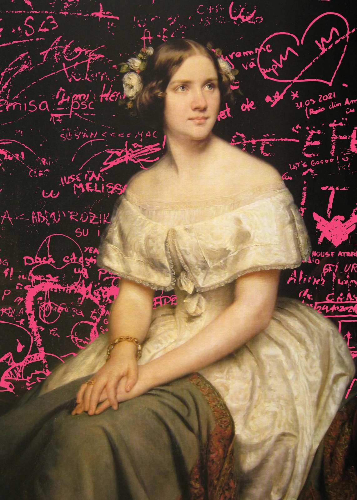 Victorian Portrait with Pink Graffiti Wall Art