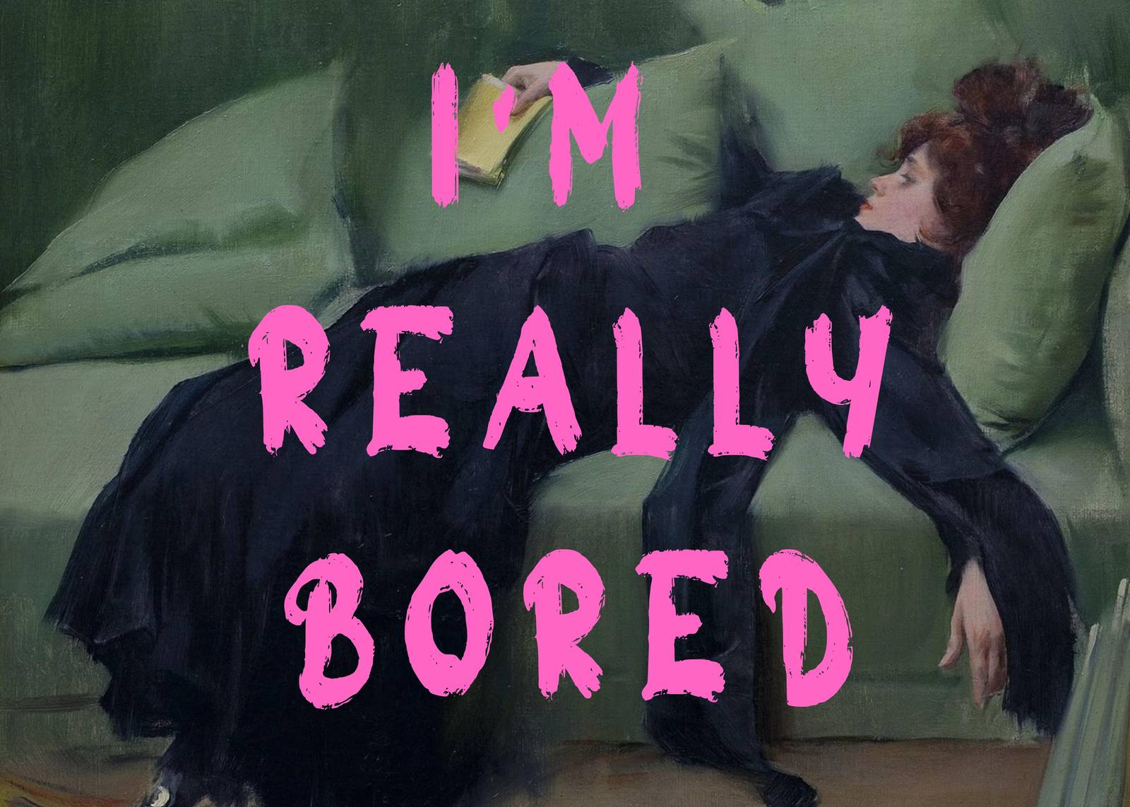 Boredom Vintage Woman Pink Text Wall Art