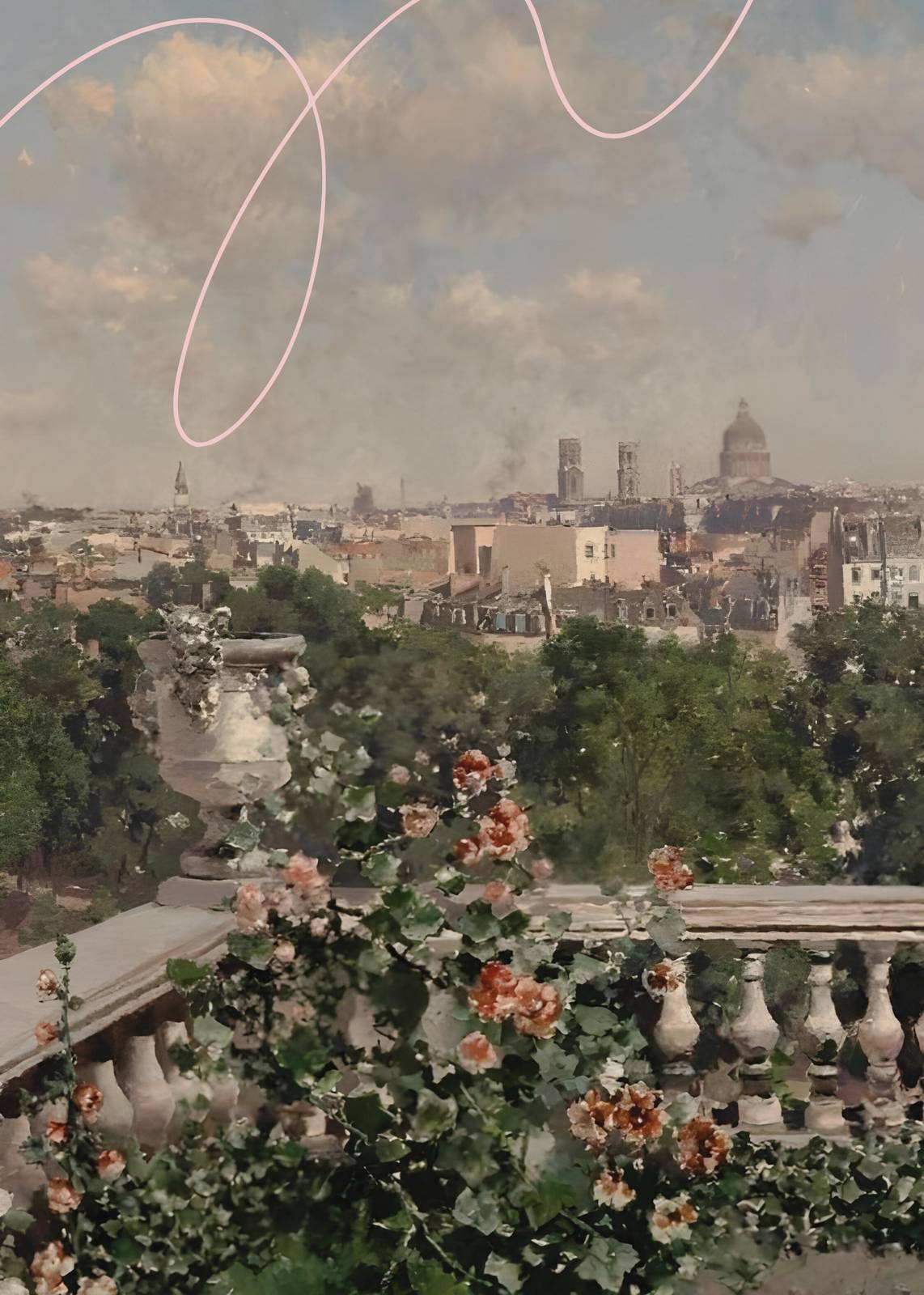 Parisian Balcony Floral Cityscape Wall Art