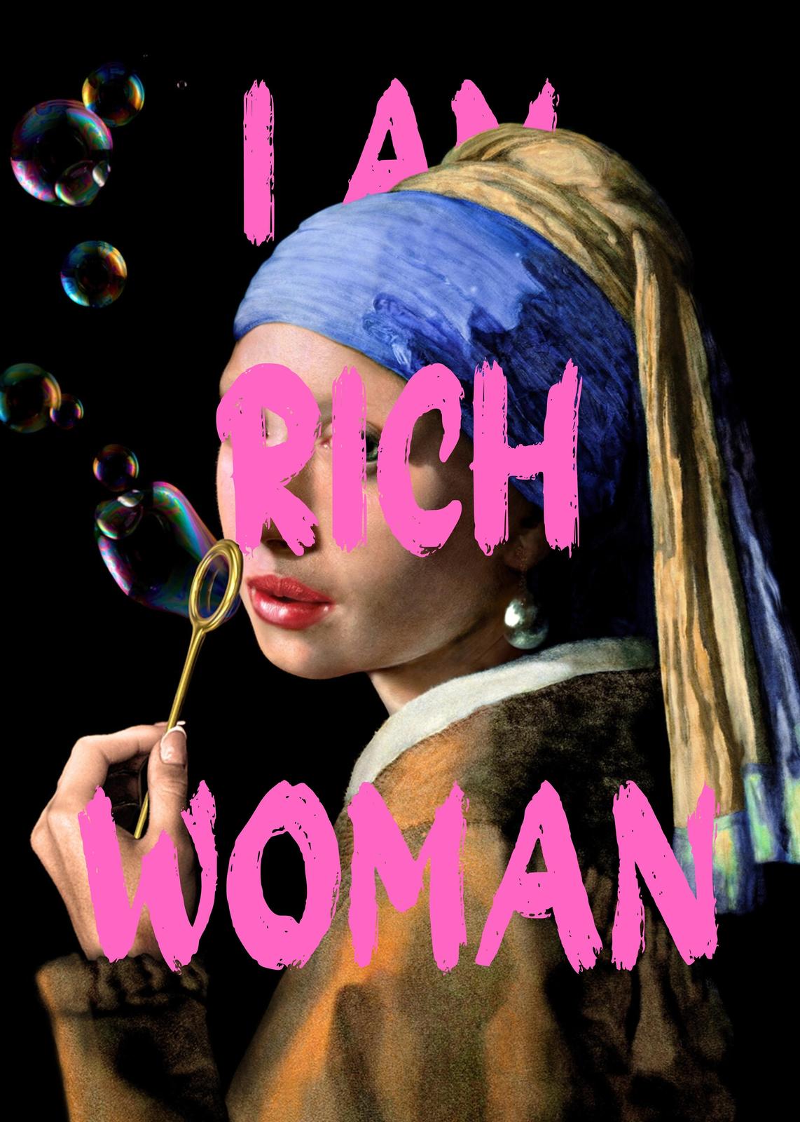 Bold "I Am Rich Woman" "Girl with a Pearl Earring" Wall Art