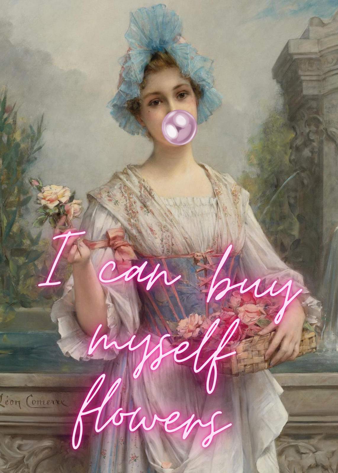 Vintage Girl Floral Bubblegum Wall Art