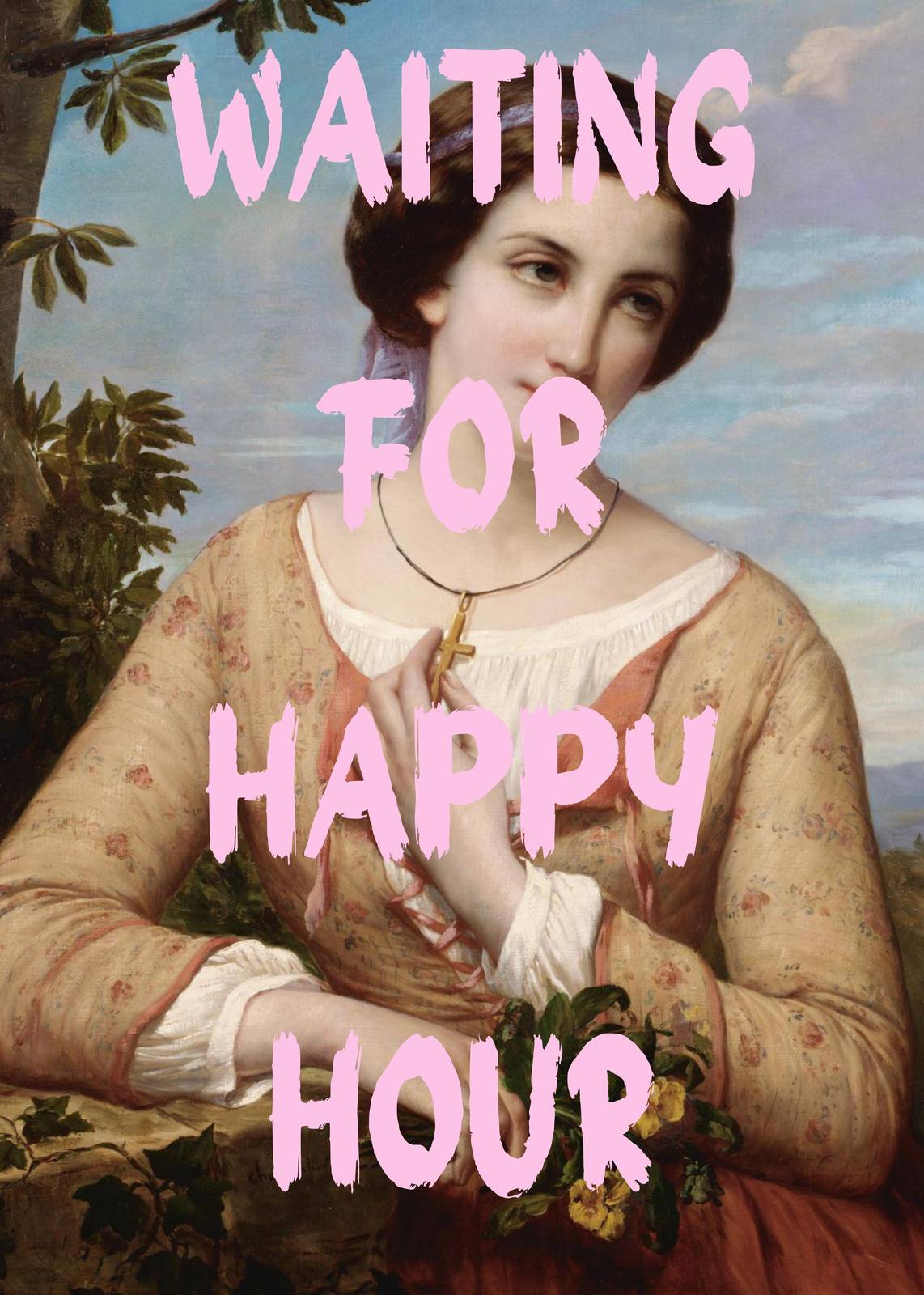 Waiting for Happy Hour Vintage Portrait Wall Art
