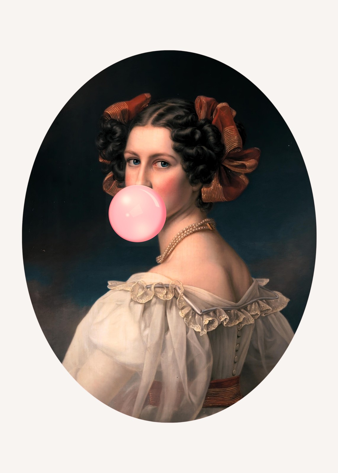 Vintage Lady Bubble Gum Portrait Wall Art