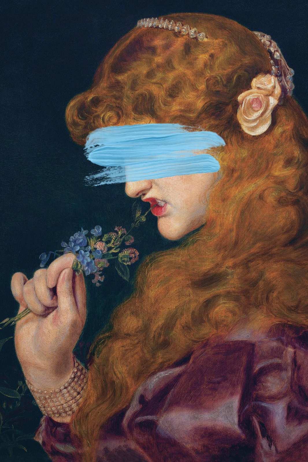 Mysterious Beauty with Flowers Wall Art