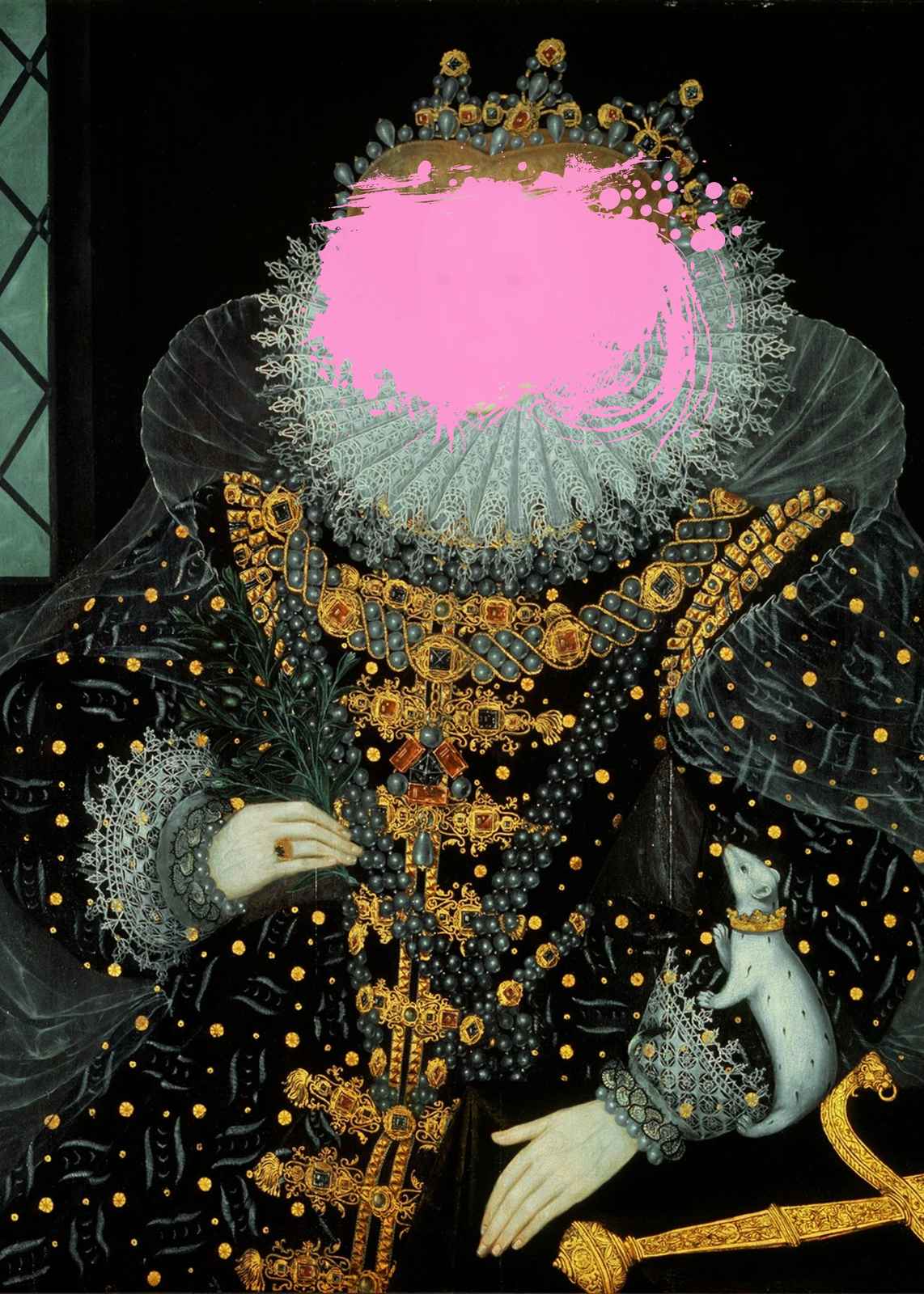 Regal Portrait with Pink Splash Wall Art