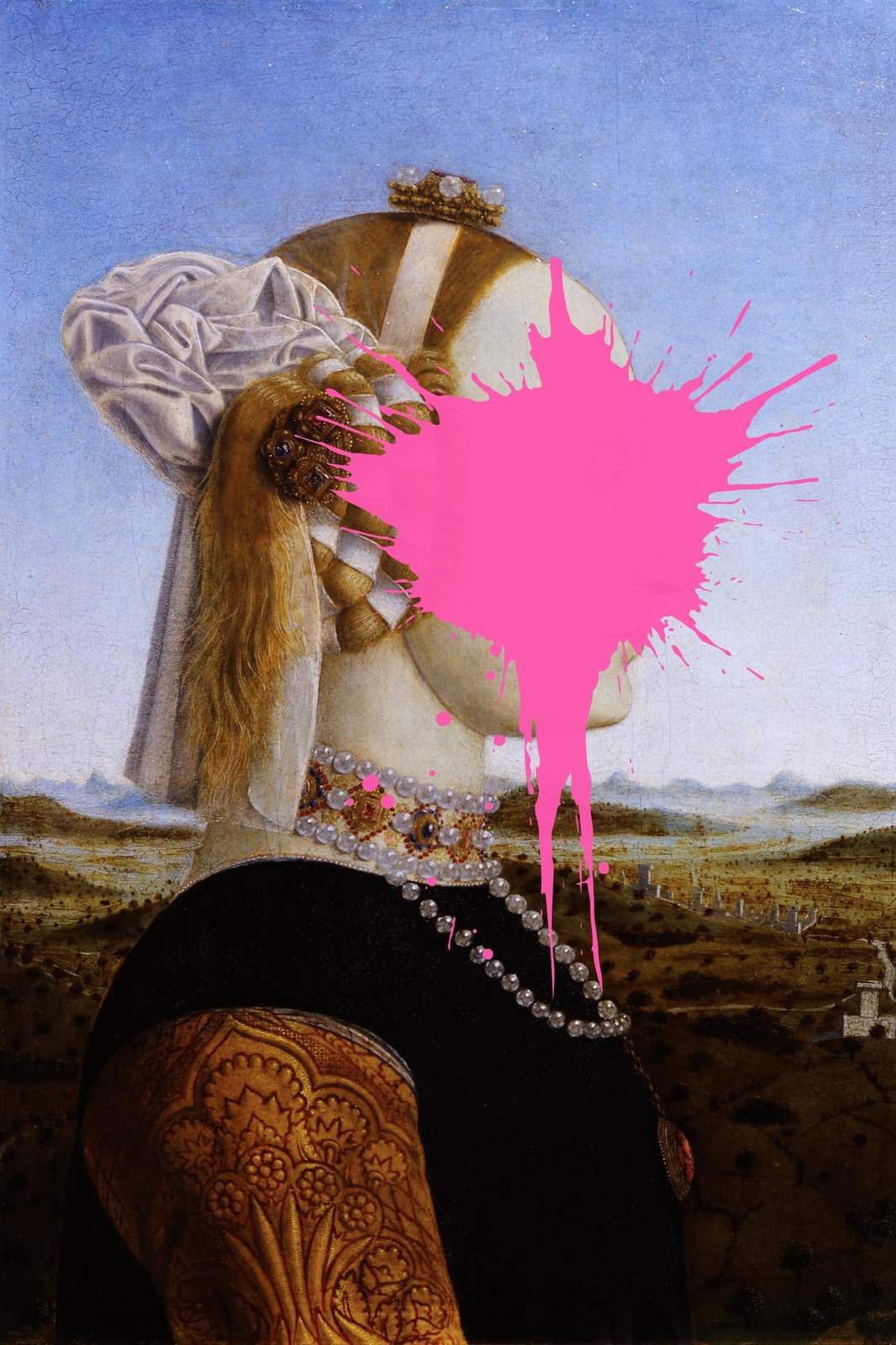Renaissance Lady with Pink Splatter Wall Art