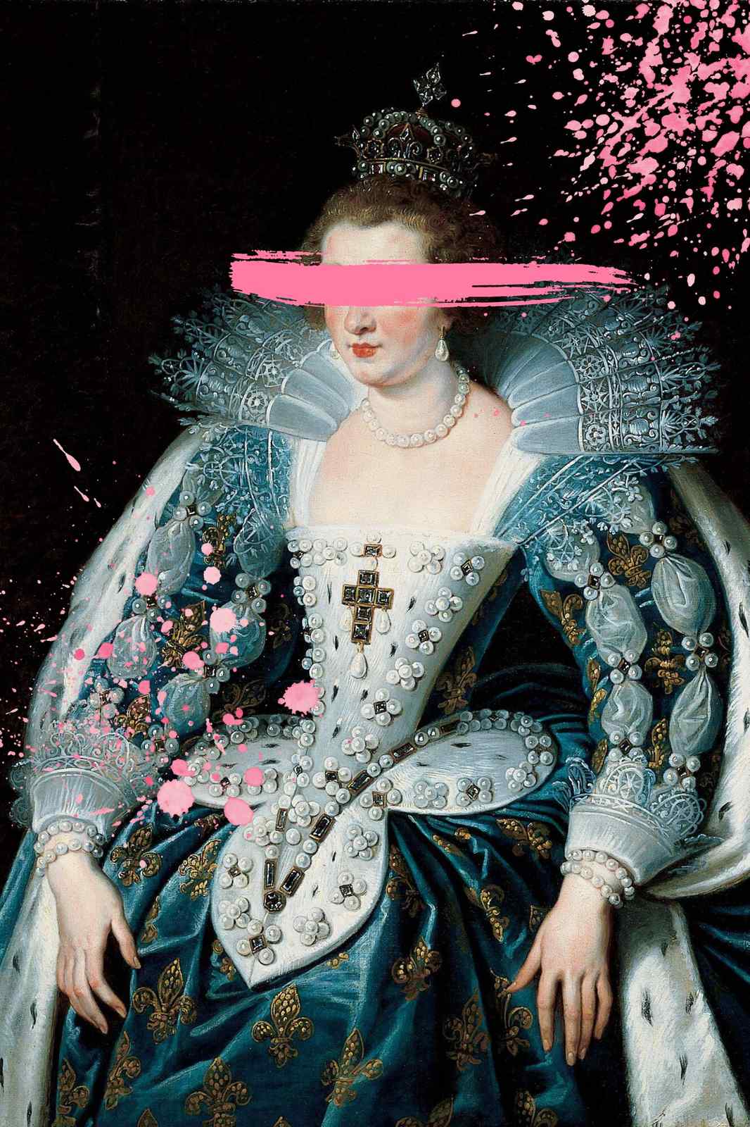 Modern Royal Portrait Pink Splatter Wall Art