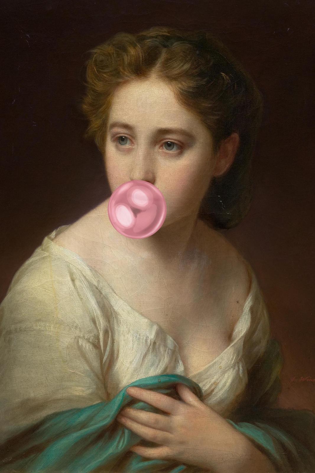 Classic Portrait with Pink Bubblegum Wall Art