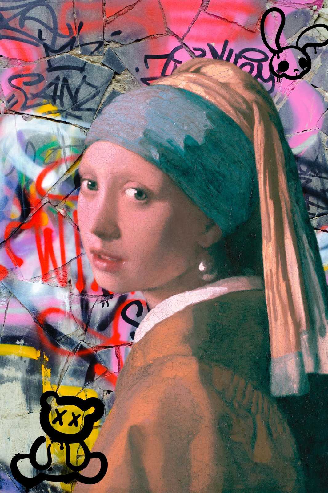 Girl with Graffiti Pearl Wall Art