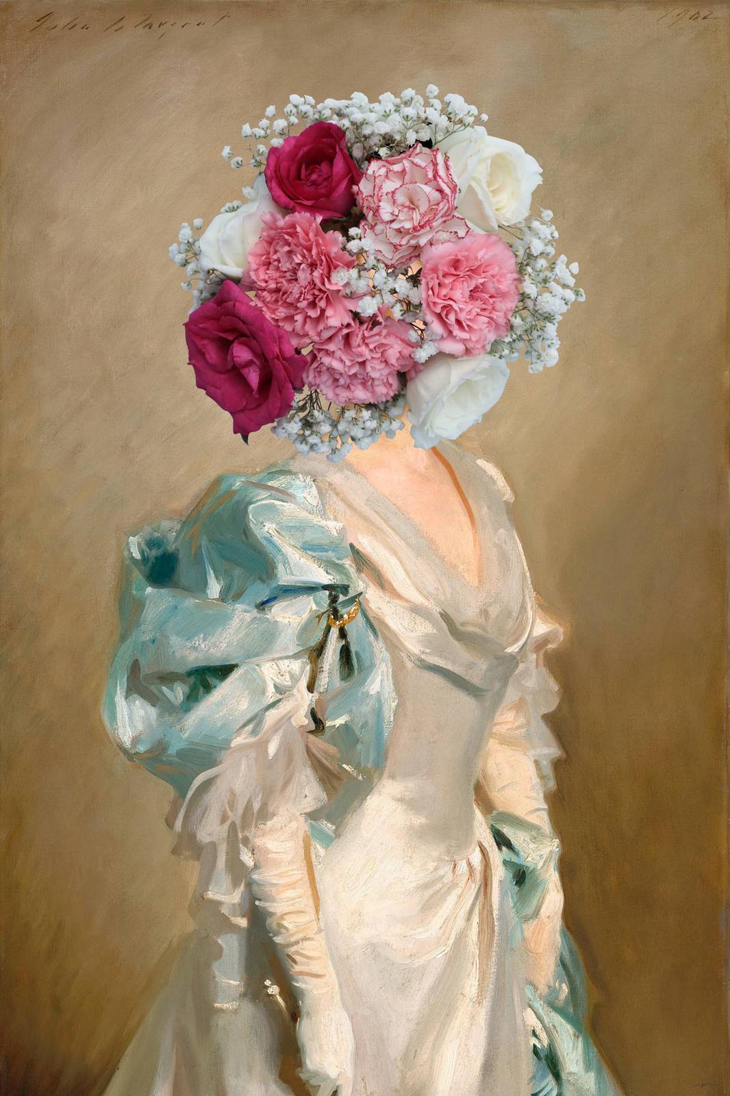 Floral Head Portrait Vintage Lady Wall Art