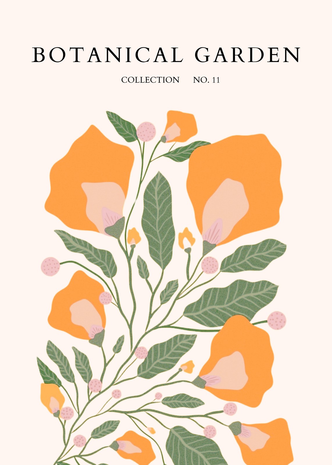 Vibrant Orange Floral Botanical Garden Wall Art