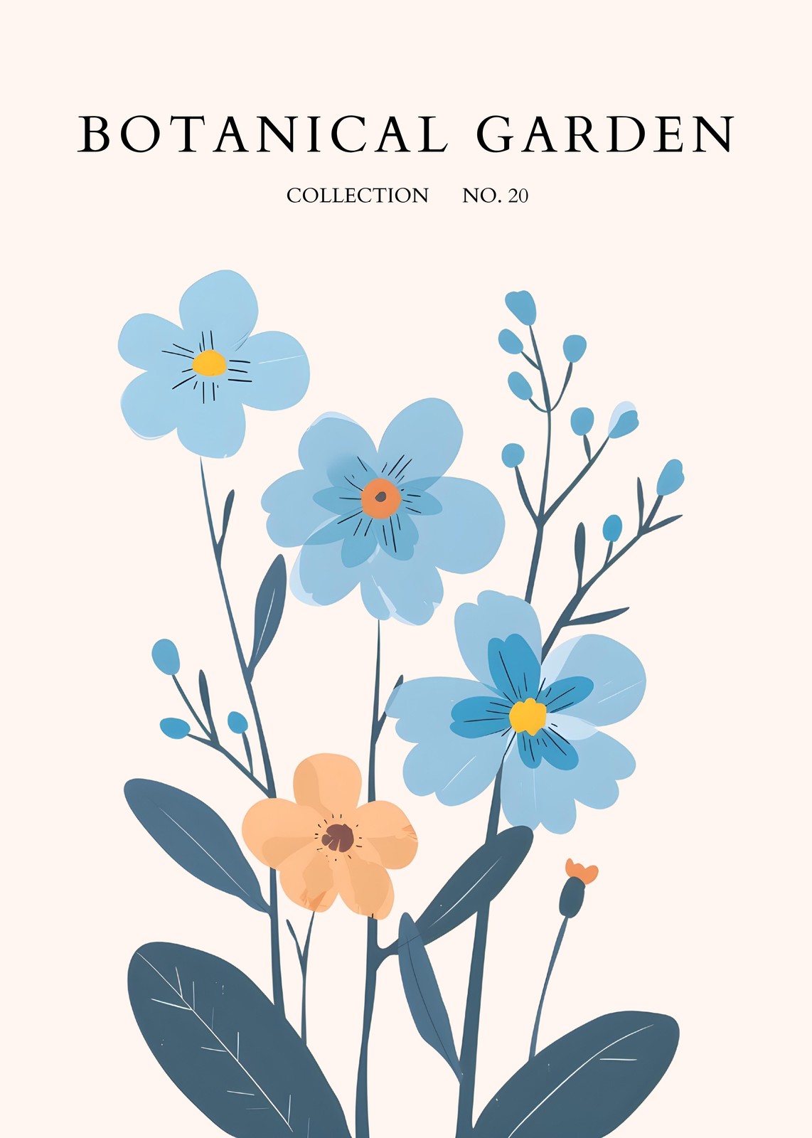 Blue & Peach Floral Botanical Garden Wall Art