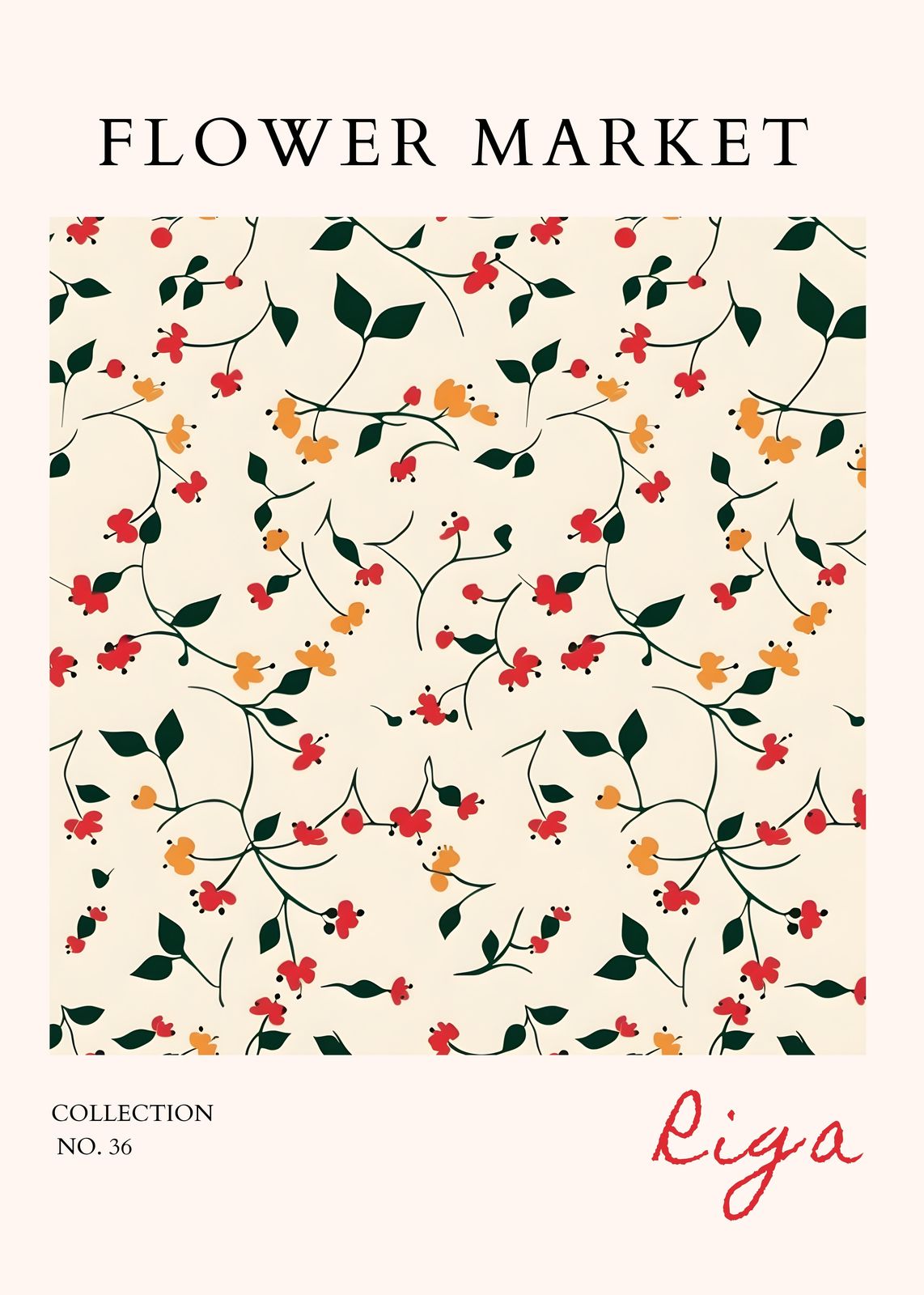 Floral Garden Red & Orange Flowers Wall Art