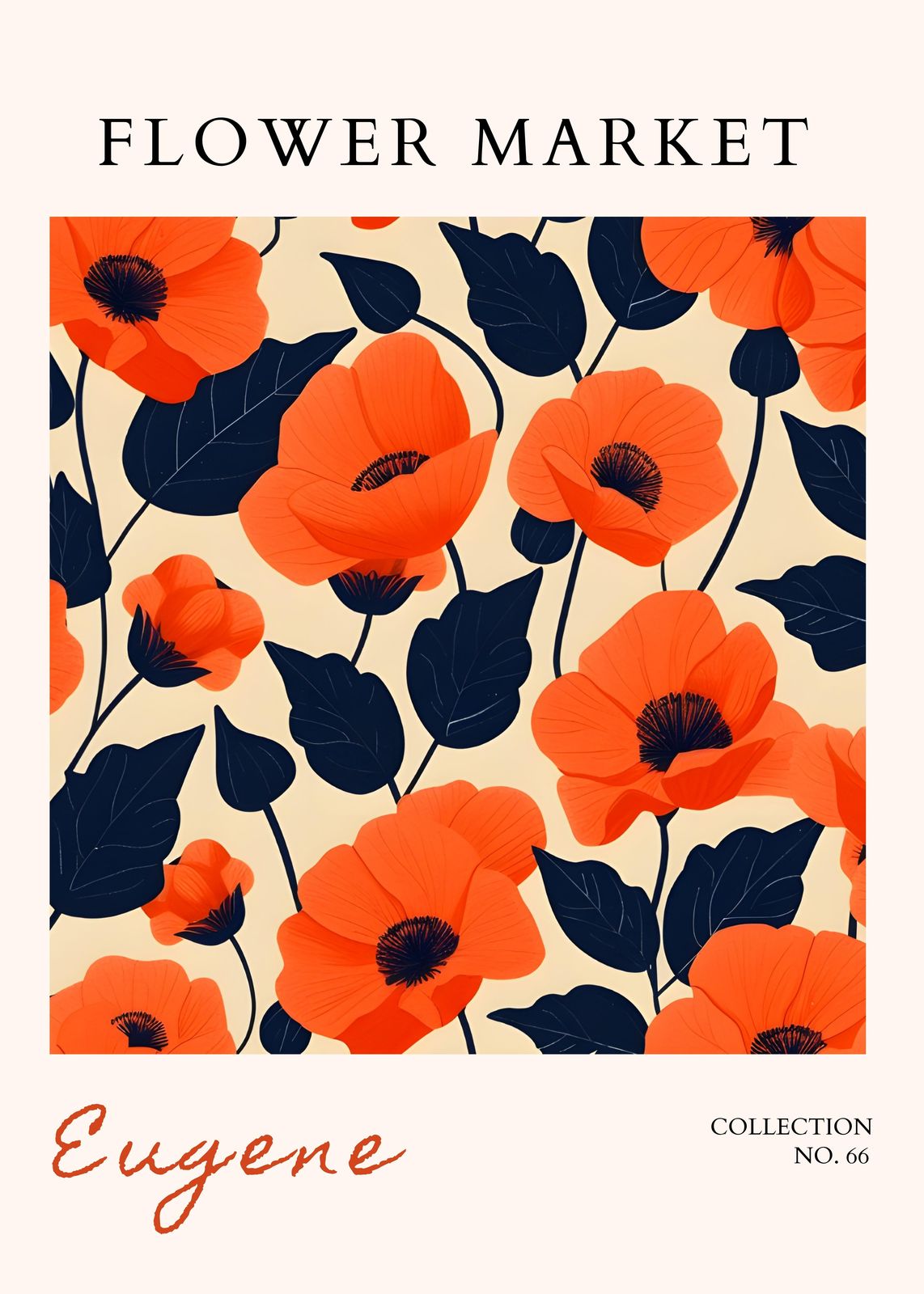 Vibrant Orange Poppy Floral "Flower Market" Wall Art